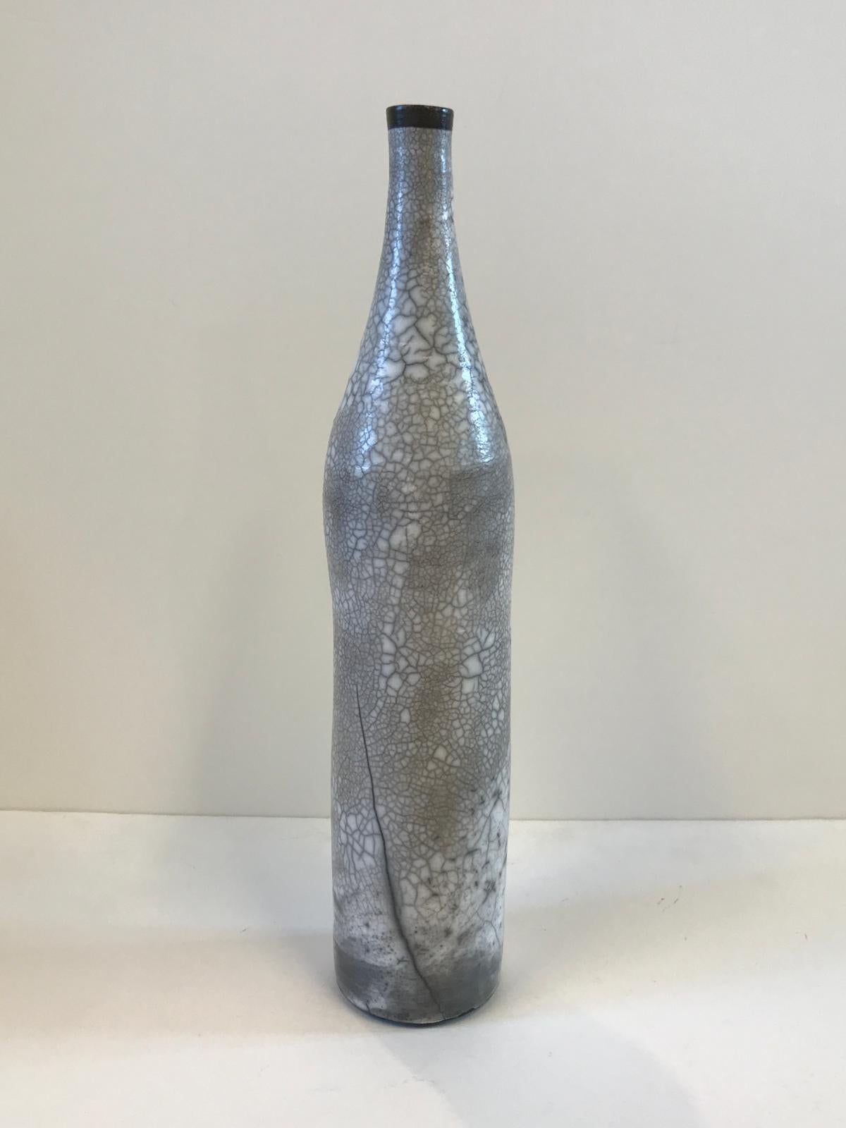 Raku Pottery for Sale Naked Raku Pottery, Tall Grey Vase- Ceramic, Sculpture Art