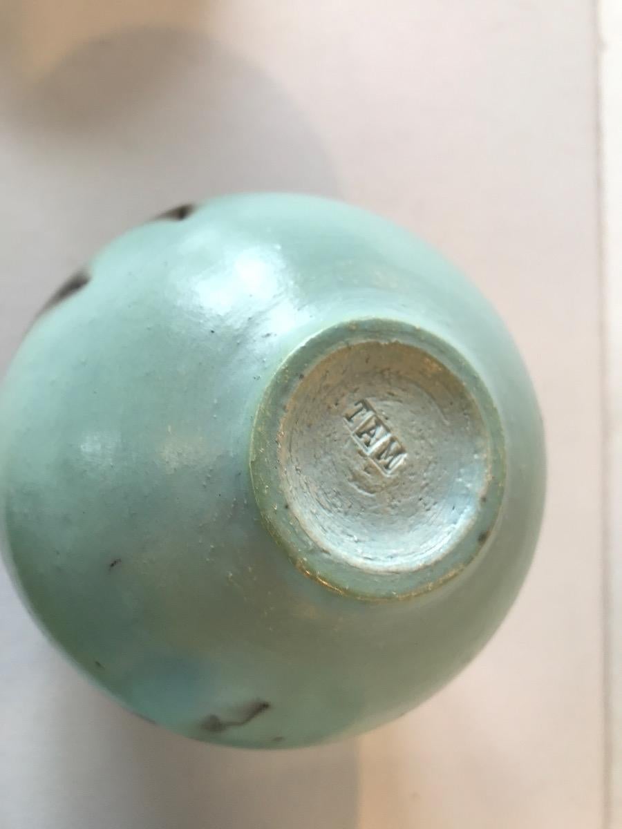 Three Duck Egg Blue Horse Hair Rak, Ceramic on stone, Stripped, Modern For Sale 7