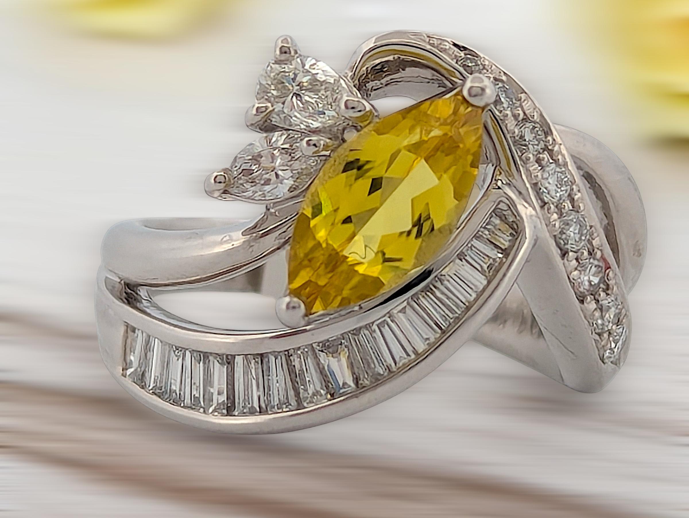 The Tamsin Ring is a masterpiece of fine craftsmanship, featuring a vibrant 1.04ct yellow tourmaline set in platinum and accented by 0.62ctw of dazzling diamonds. This elegant gemstone ring is a perfect fusion of bold color and timeless luxury,