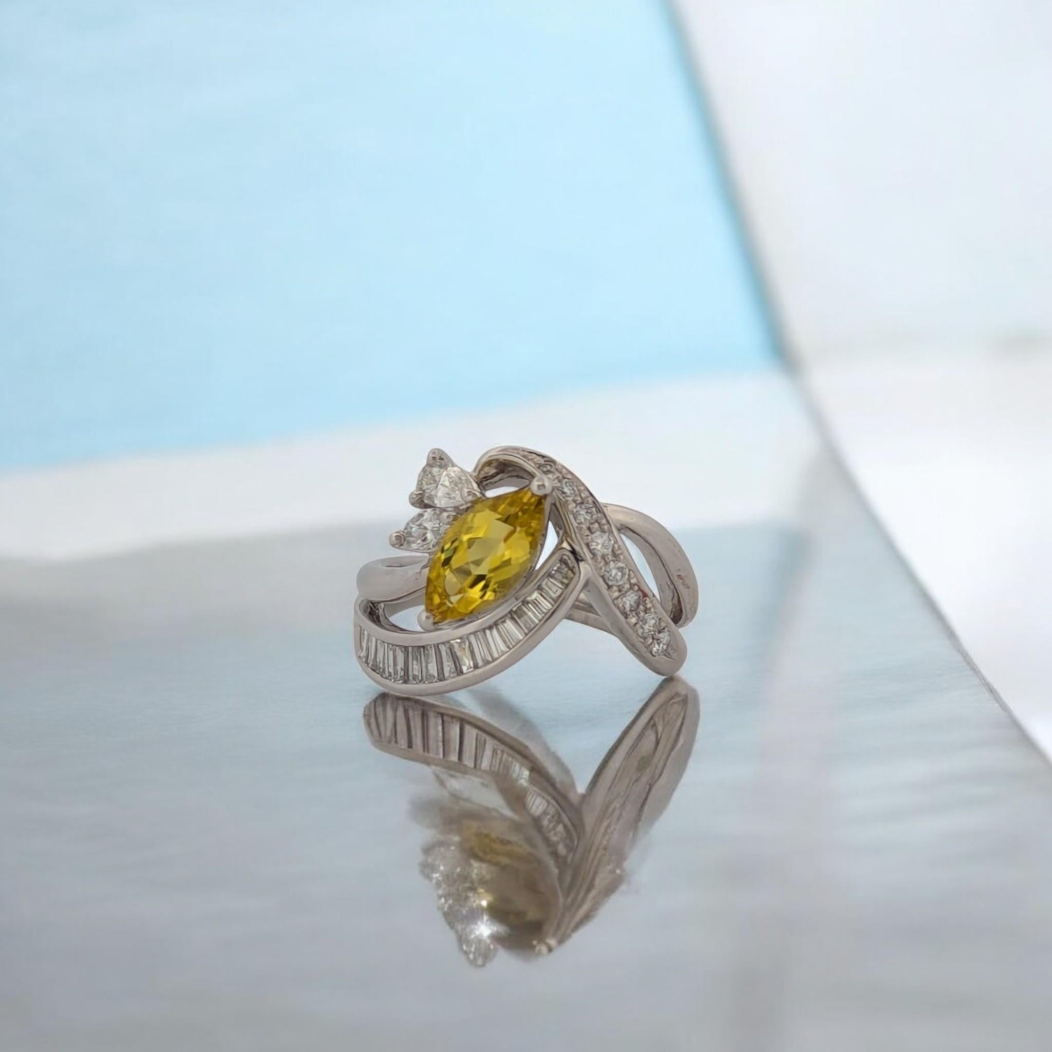 Modern Tamsin Platinum Ring With 1.04ct Yellow Tourmaline & 0.62ctw Diamonds For Sale