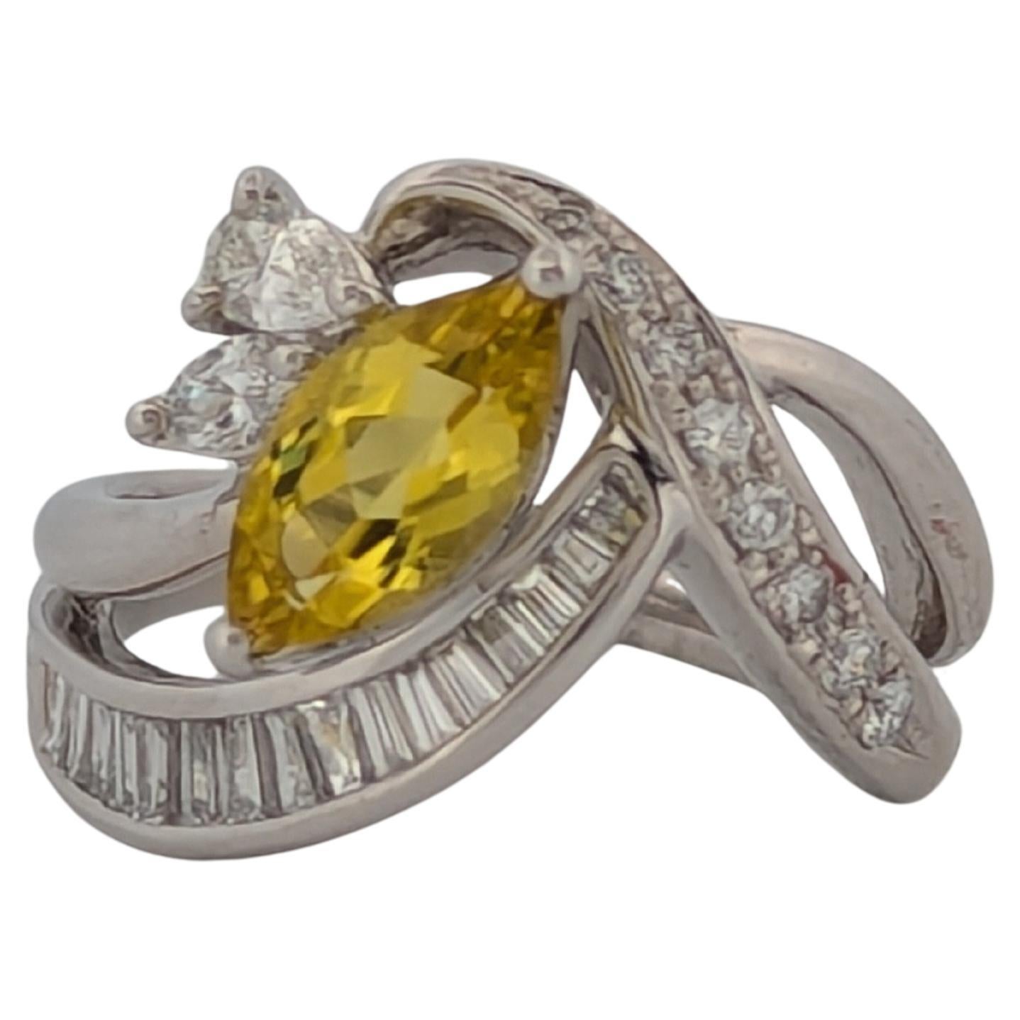 Tamsin Platinum Ring With 1.04ct Yellow Tourmaline & 0.62ctw Diamonds