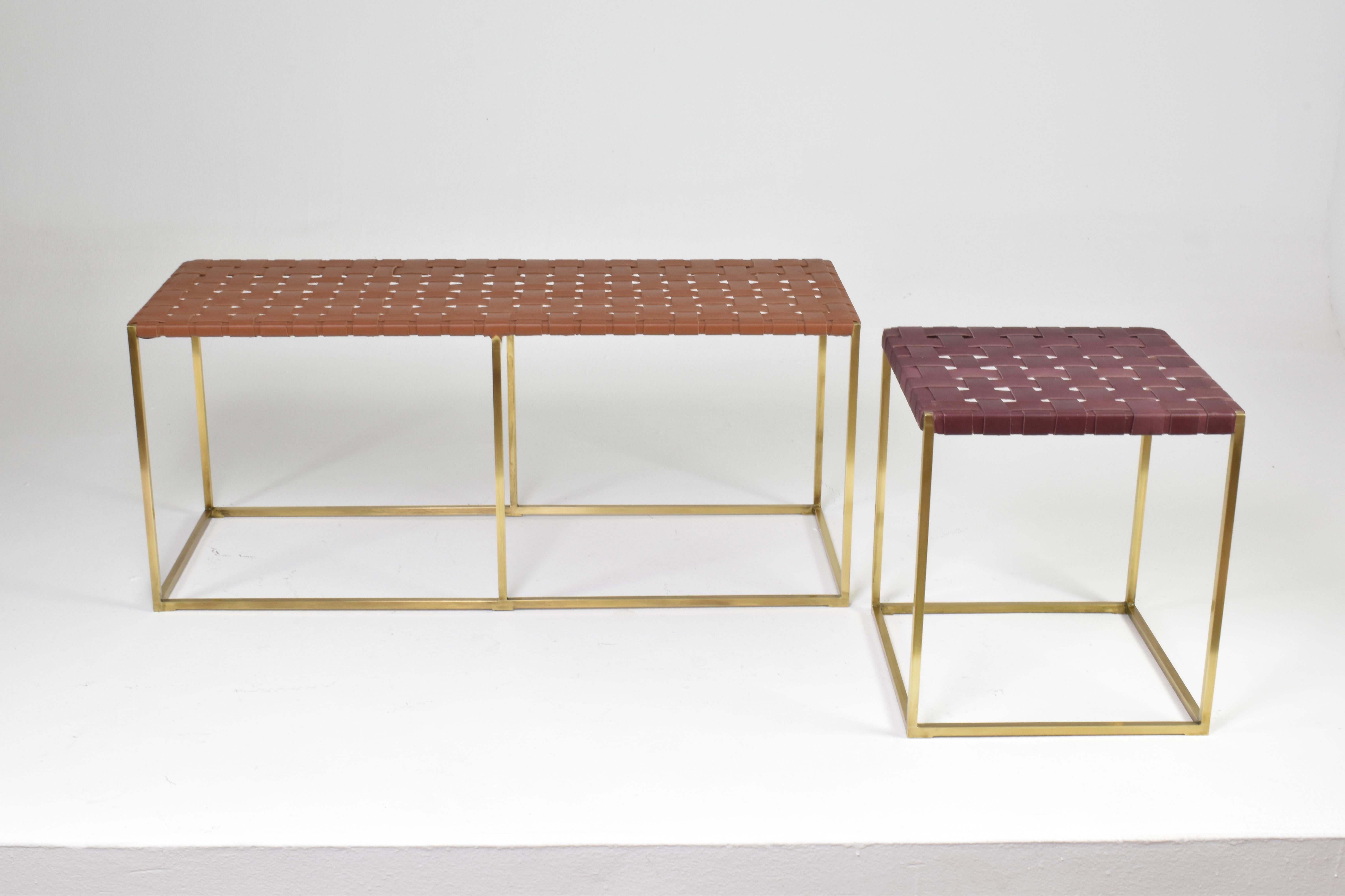 TAMT Woven Leather and Brass Bench by Jonathan Amar, Morocco For Sale 4