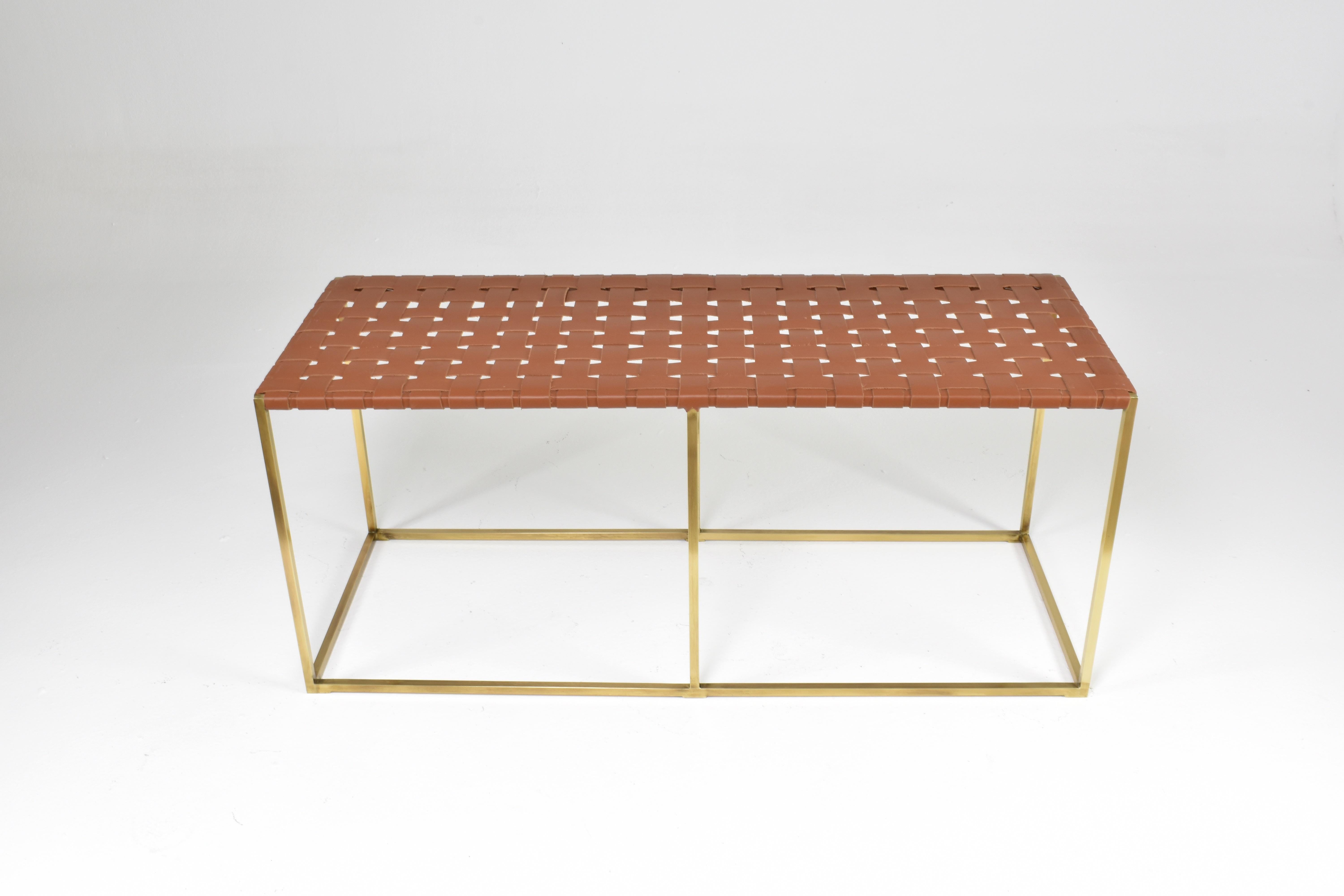 Modern TAMT Woven Leather and Brass Bench by Jonathan Amar, Morocco For Sale