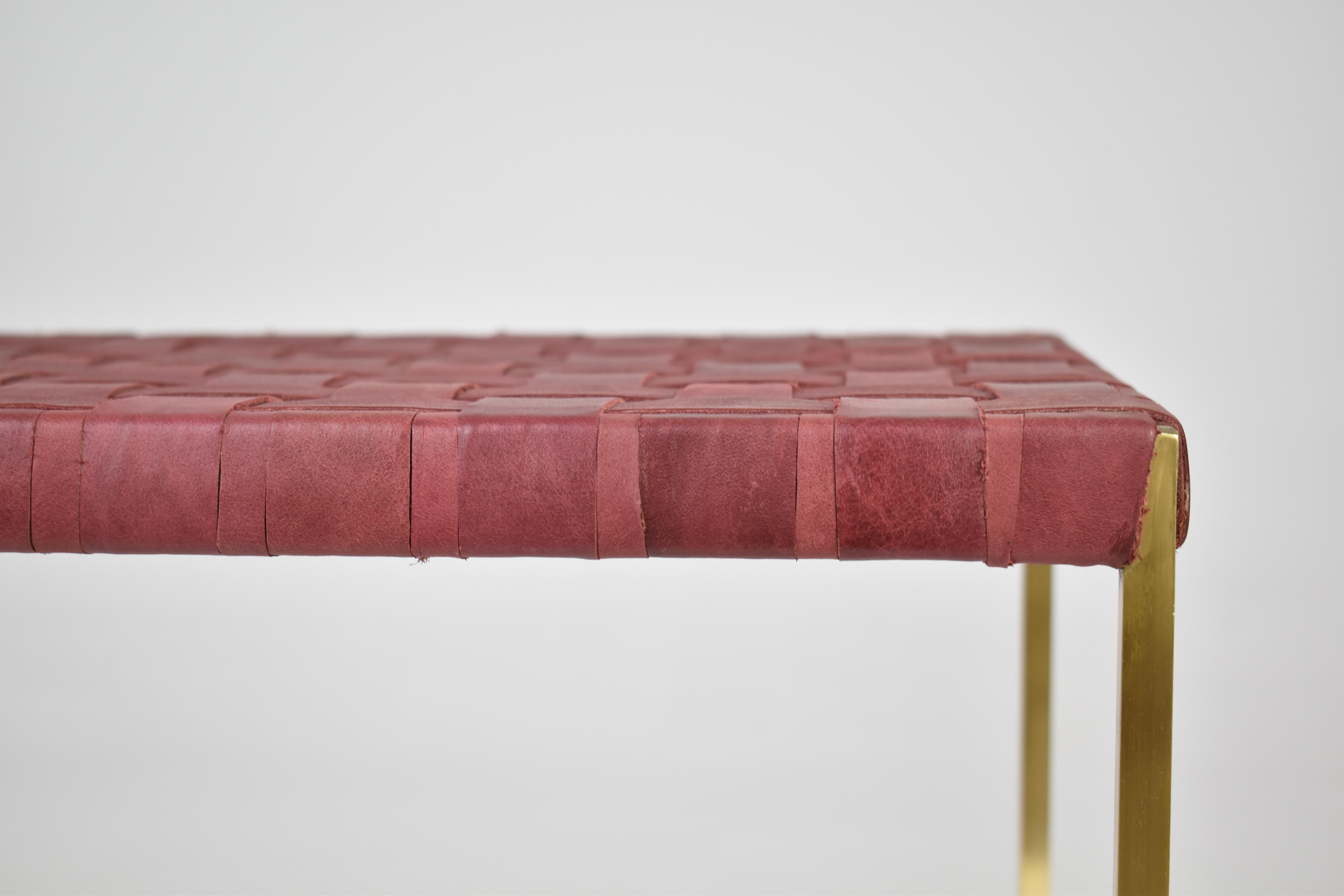 TAMT Woven Leather and Brass Bench by Jonathan Amar, Morocco In New Condition For Sale In Paris, FR