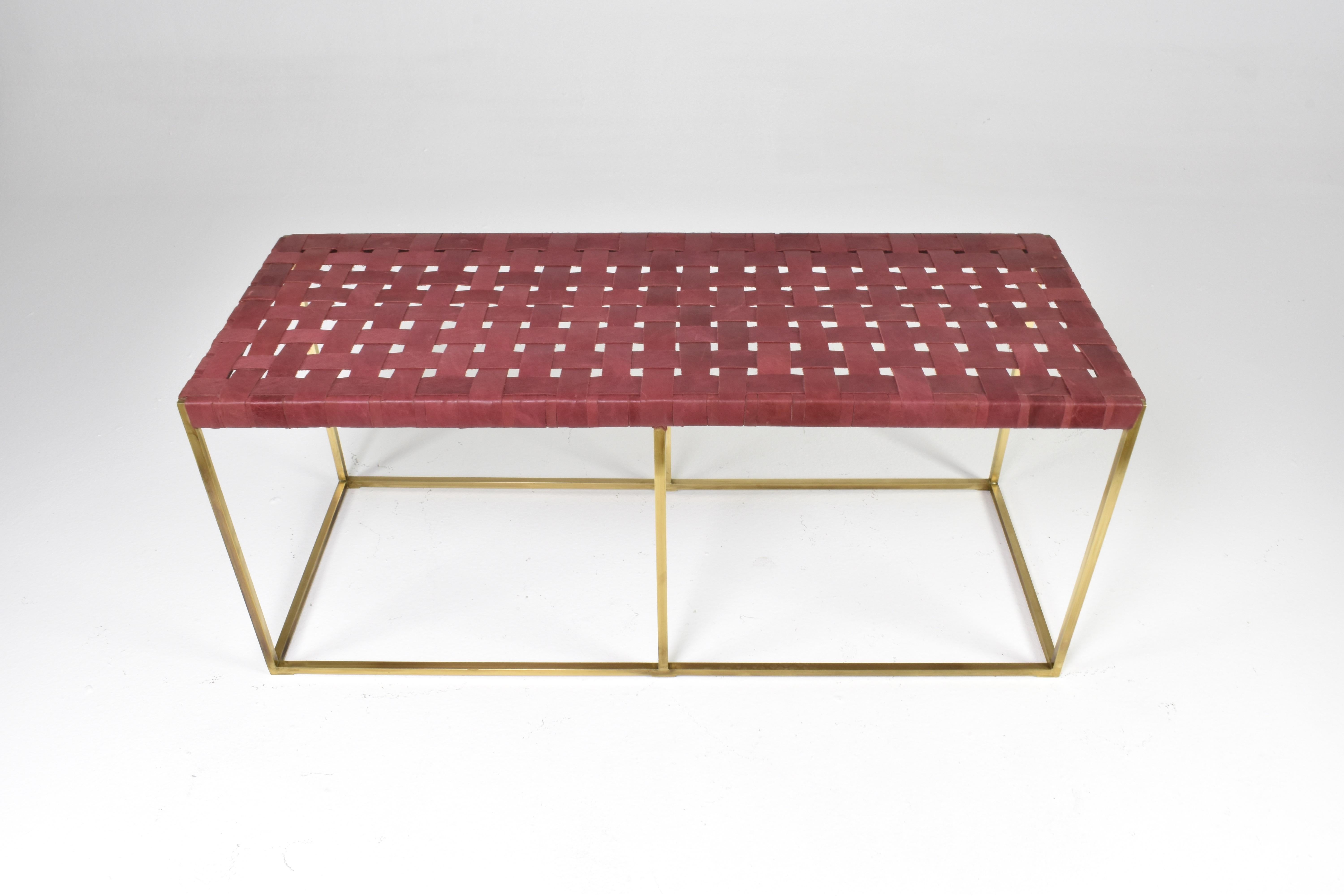 Contemporary TAMT Woven Leather and Brass Bench by Jonathan Amar, Morocco For Sale