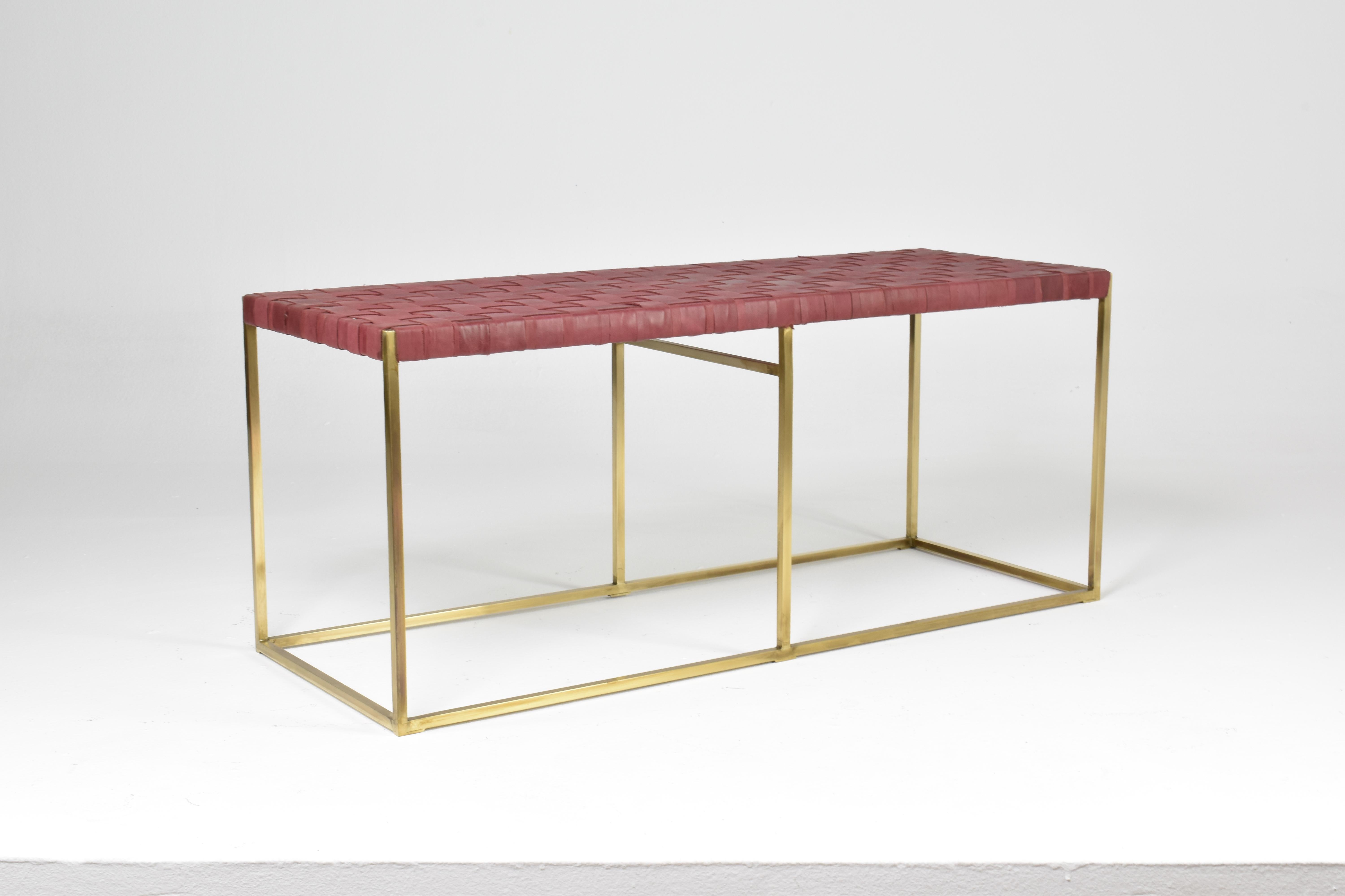 TAMT Woven Leather and Brass Bench by Jonathan Amar, Morocco For Sale 1