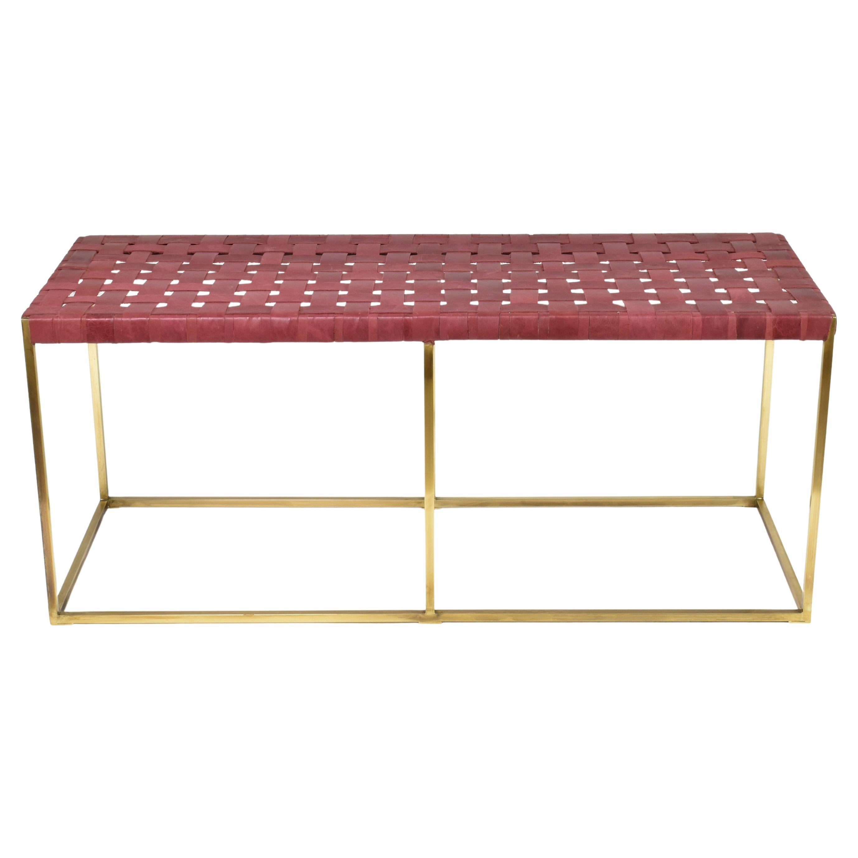 TAMT Woven Leather and Brass Bench by Jonathan Amar, Morocco For Sale