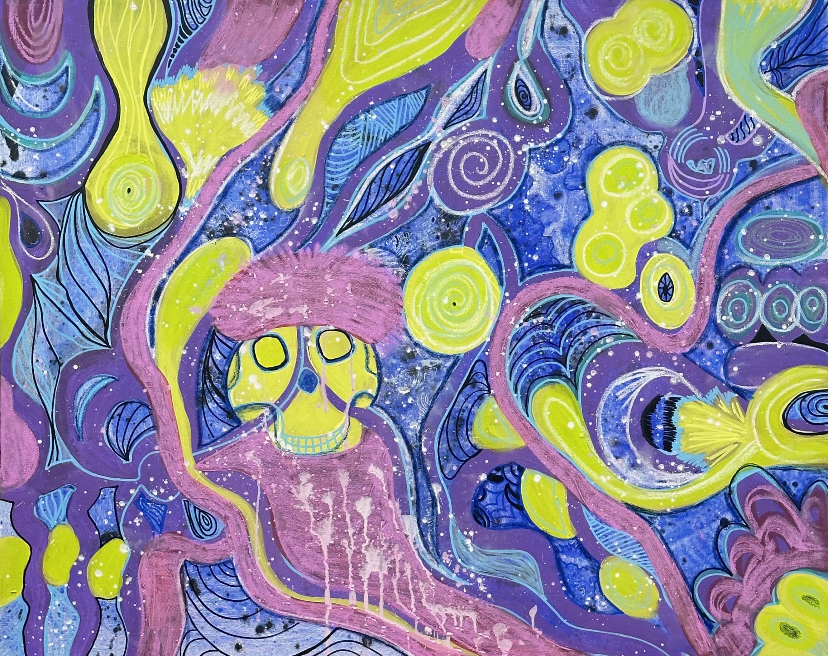 Acrylic, soft pastel & marker on canvas 