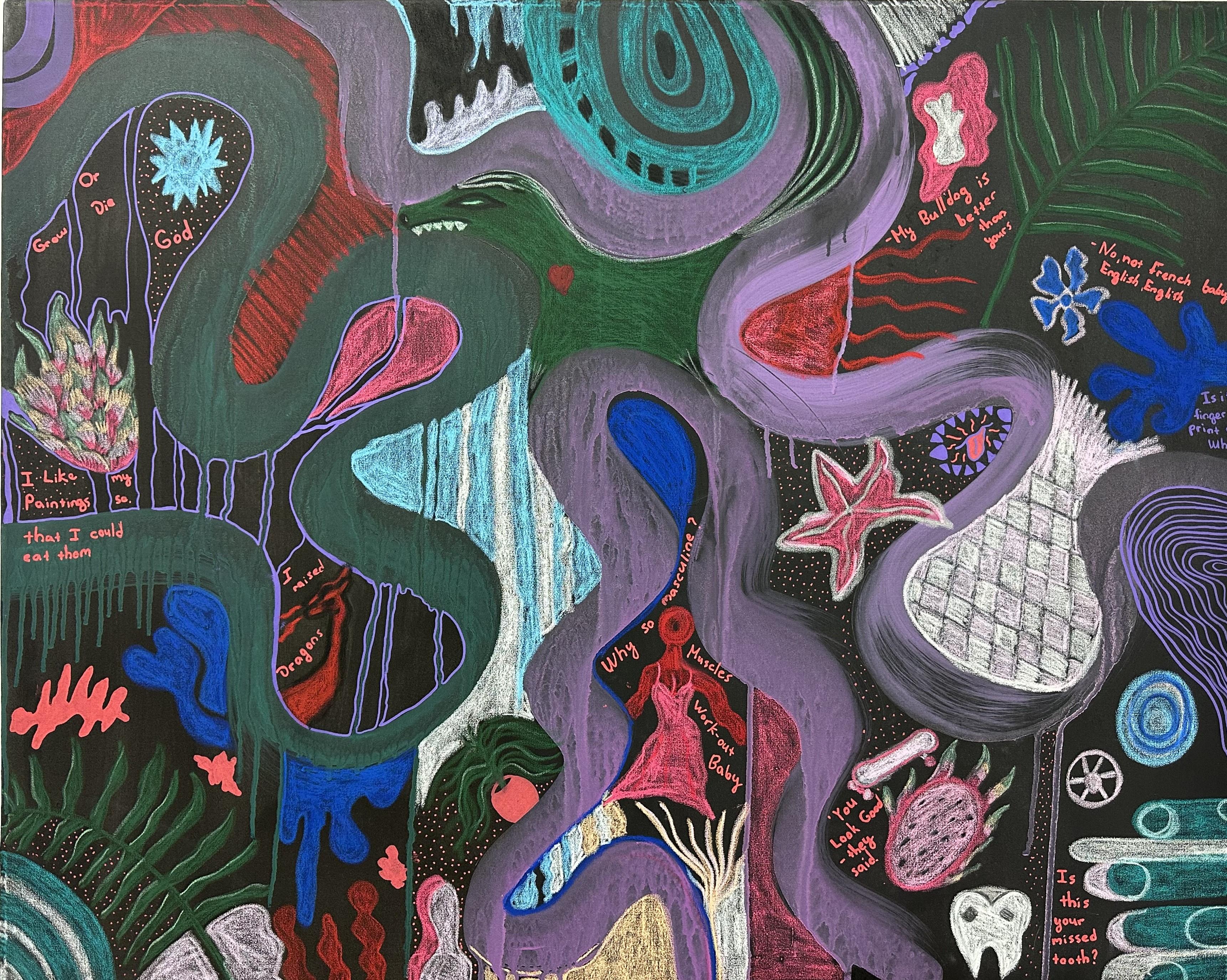 Acrílico, pastel y rotulador sobre lienzo 