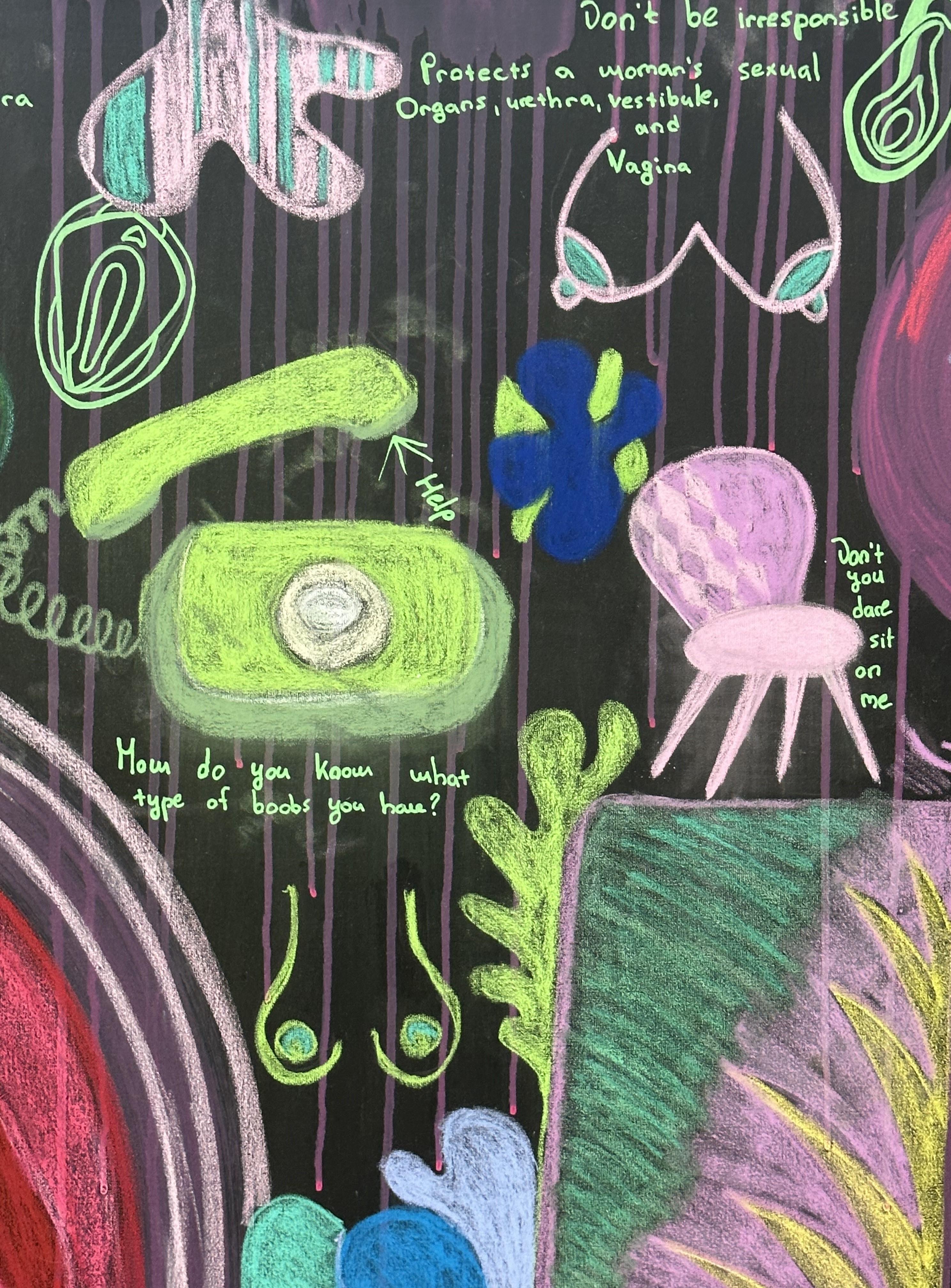 Acrylic, pastel & marker on canvas 