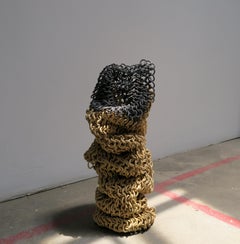 Tan and Black Basket Ceramic Chain Sculpture by Taylor Kibby