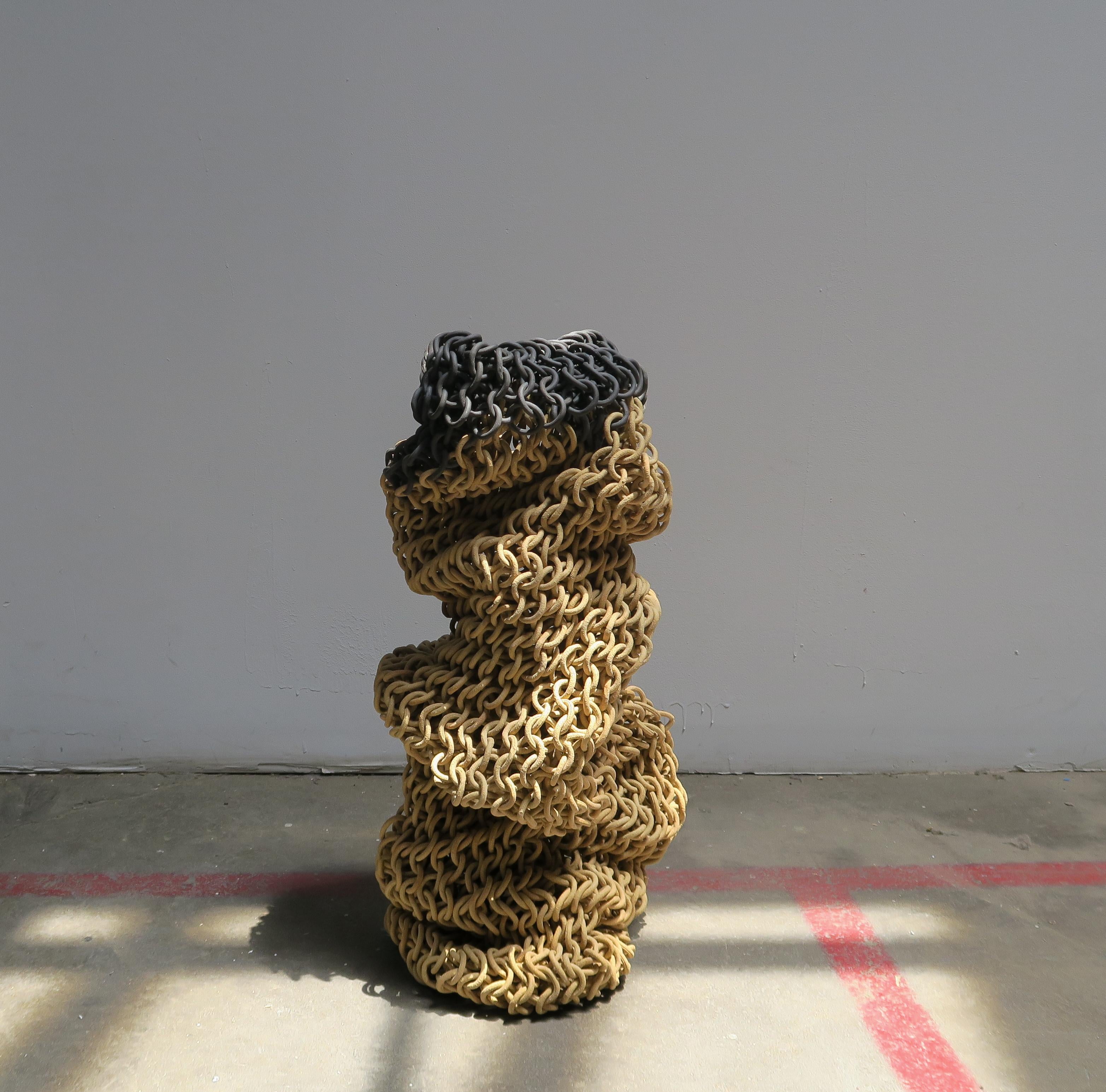 Tan and Black Basket Ceramic Chain Sculpture by Taylor Kibby In New Condition In Los Angeles, CA