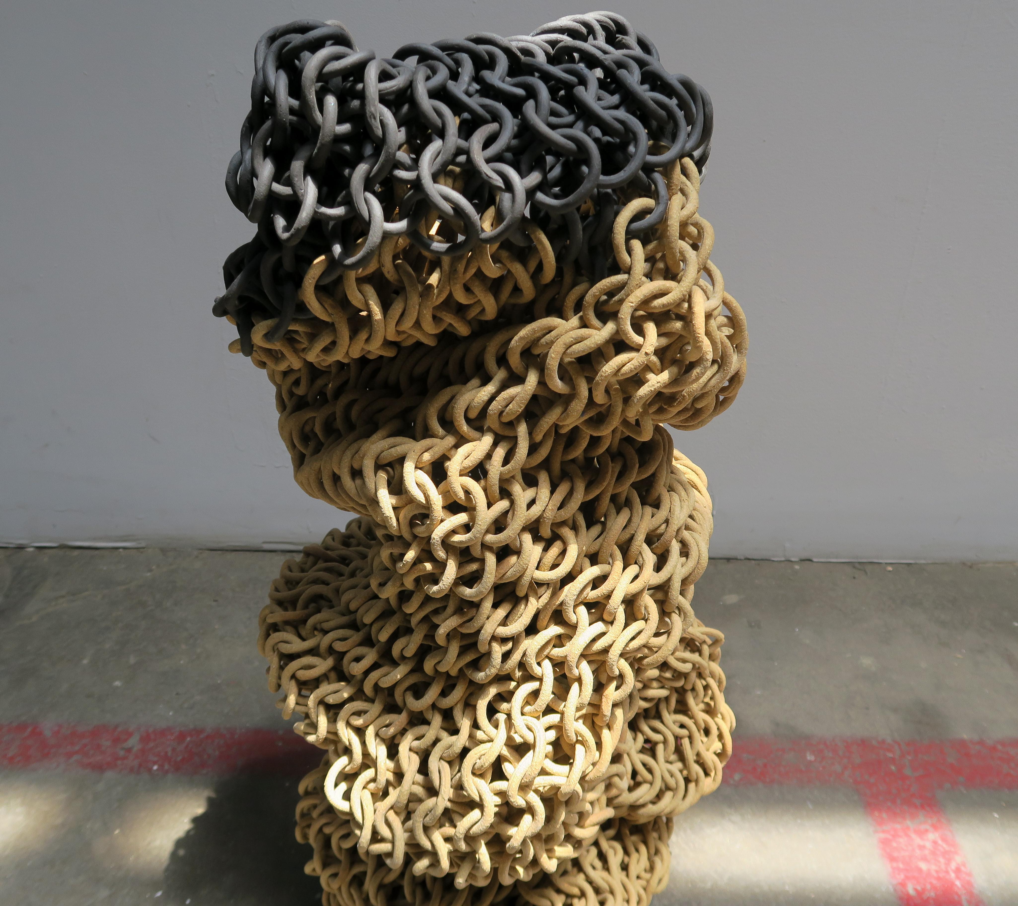 Contemporary Tan and Black Basket Ceramic Chain Sculpture by Taylor Kibby