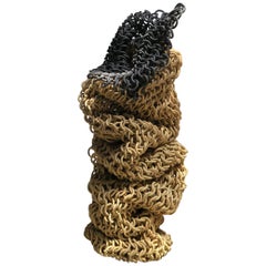 Tan and Black Basket Ceramic Chain Sculpture by Taylor Kibby