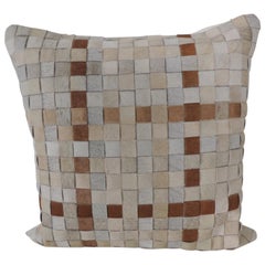 Tan and Brown Cowhide Basket Weave Decorative Pillow