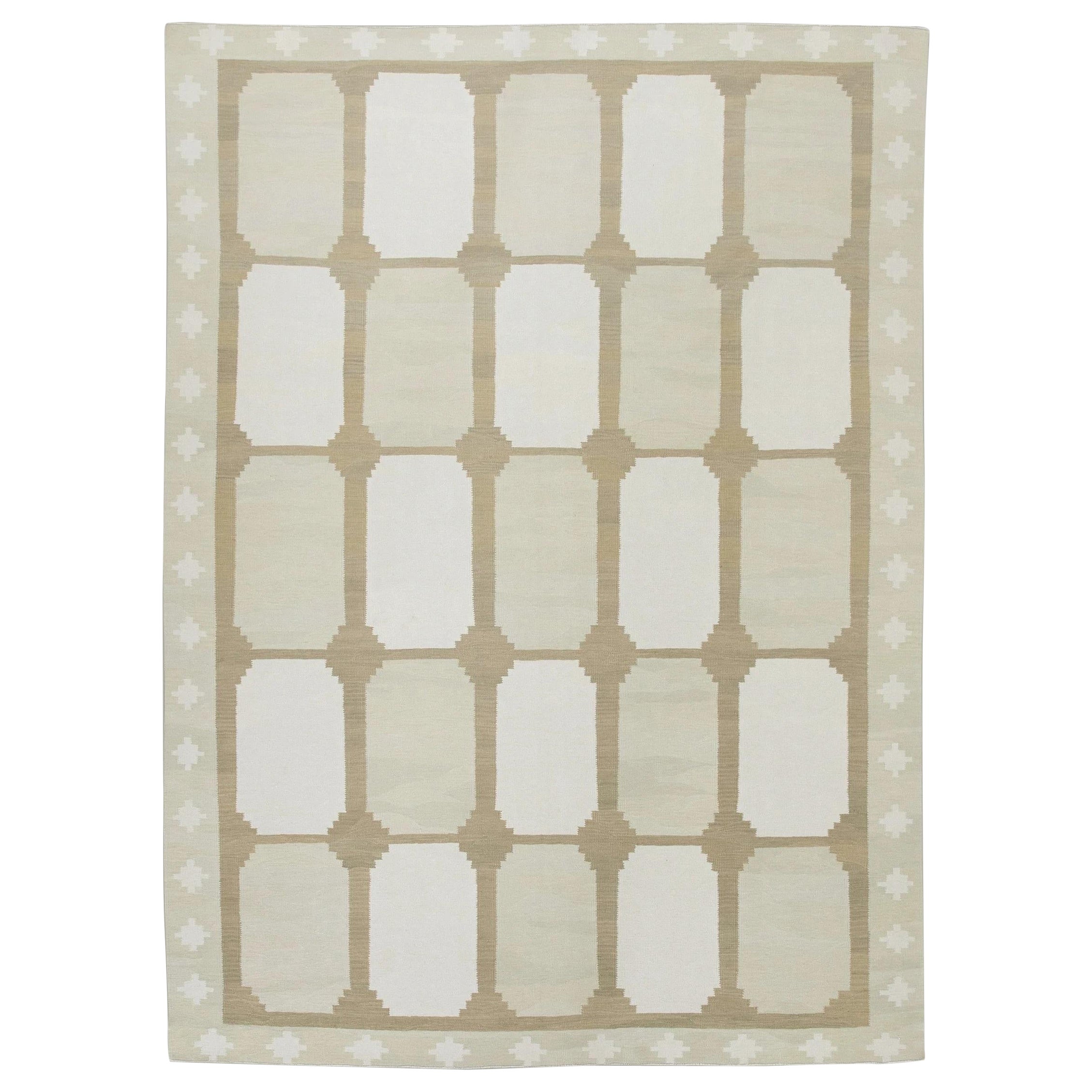 Tappeto di lana fatto a mano con motivo geometrico marrone e marrone a trama piatta 9' X 12'
