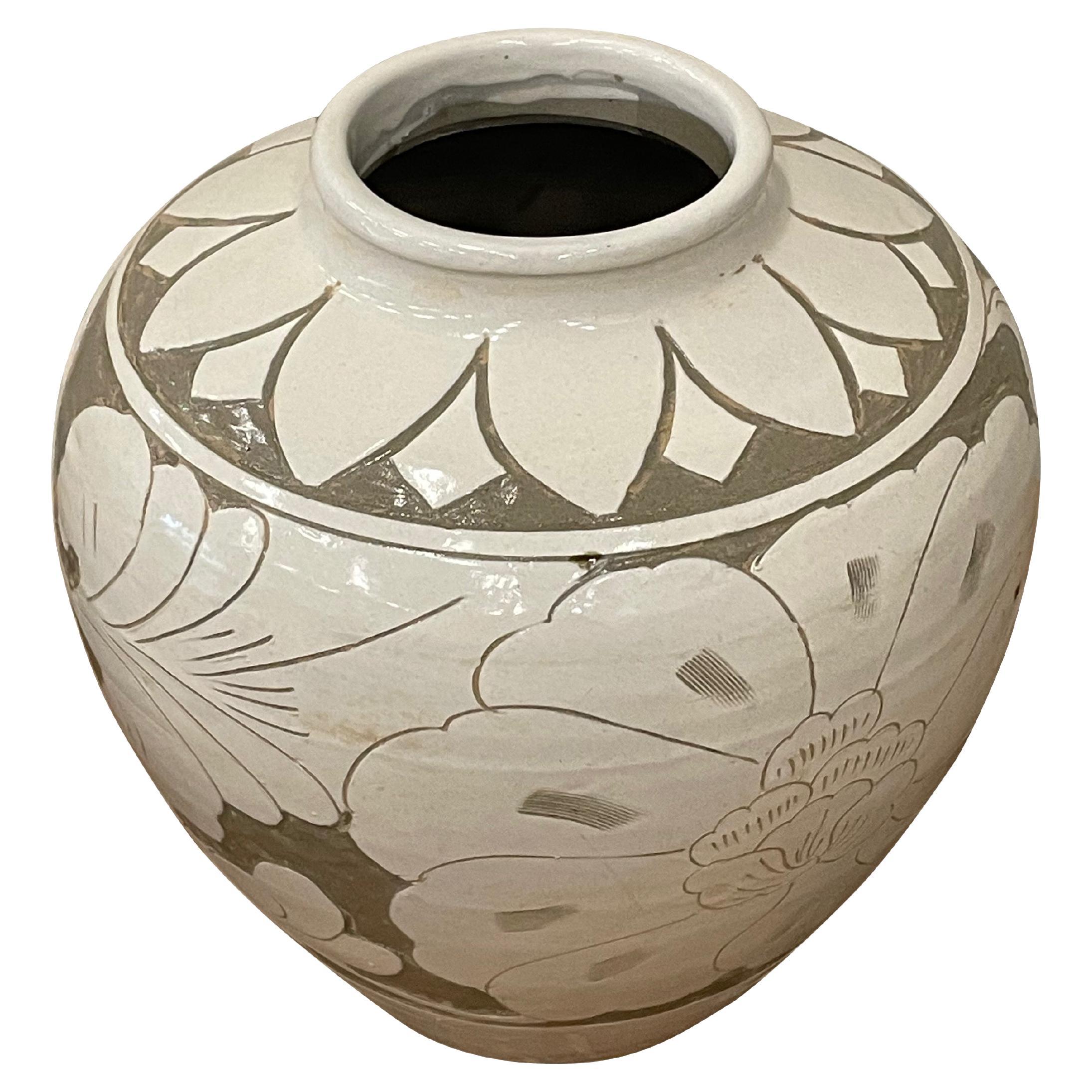 Contemporary Chinese tan ground with cream floral pattern overlay
Ceramic bowl shaped vase.
Extra large floral design.
Part of a large collection.