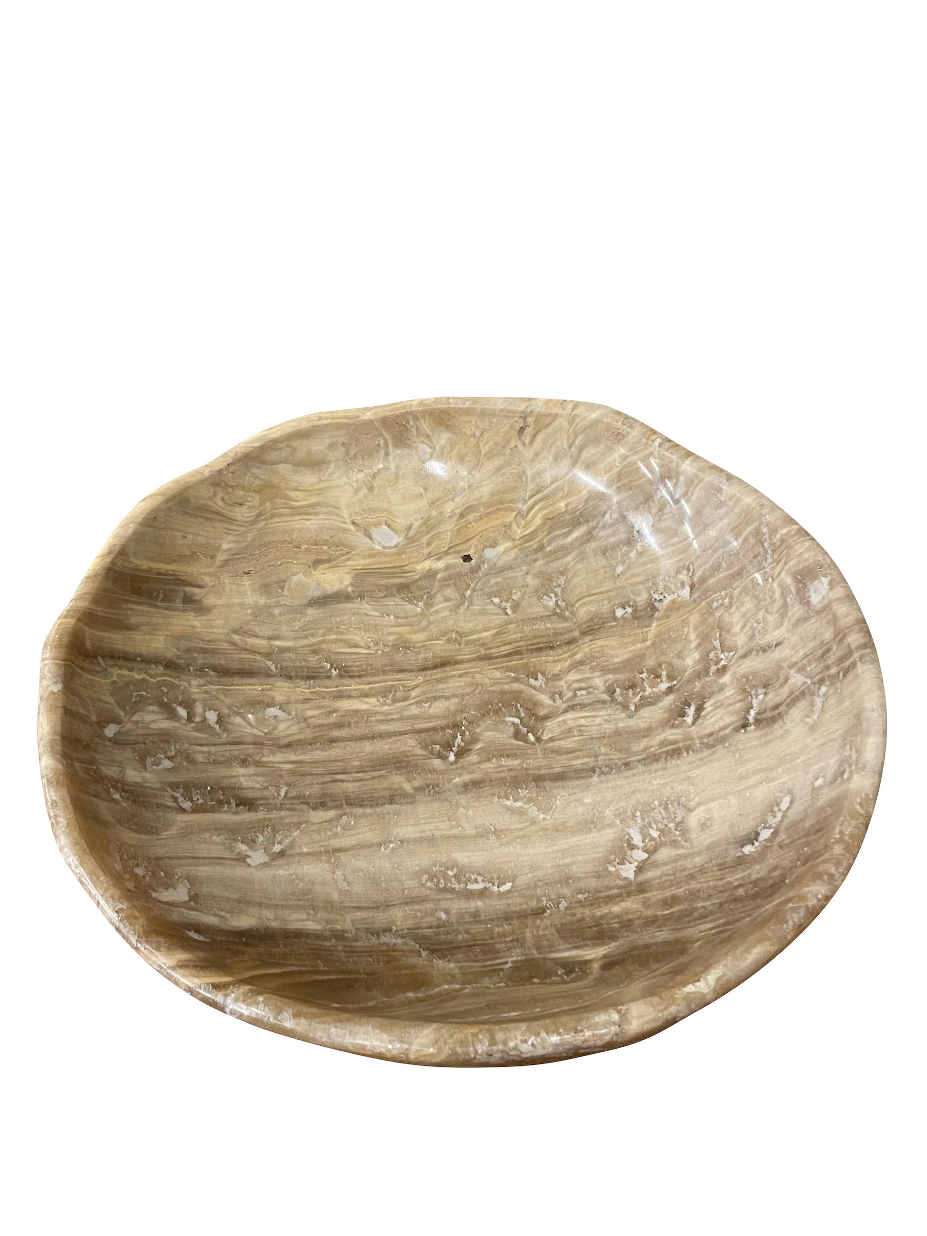 Tan And Cream Onyx Bowl, Indonesia, Contemporary For Sale 3