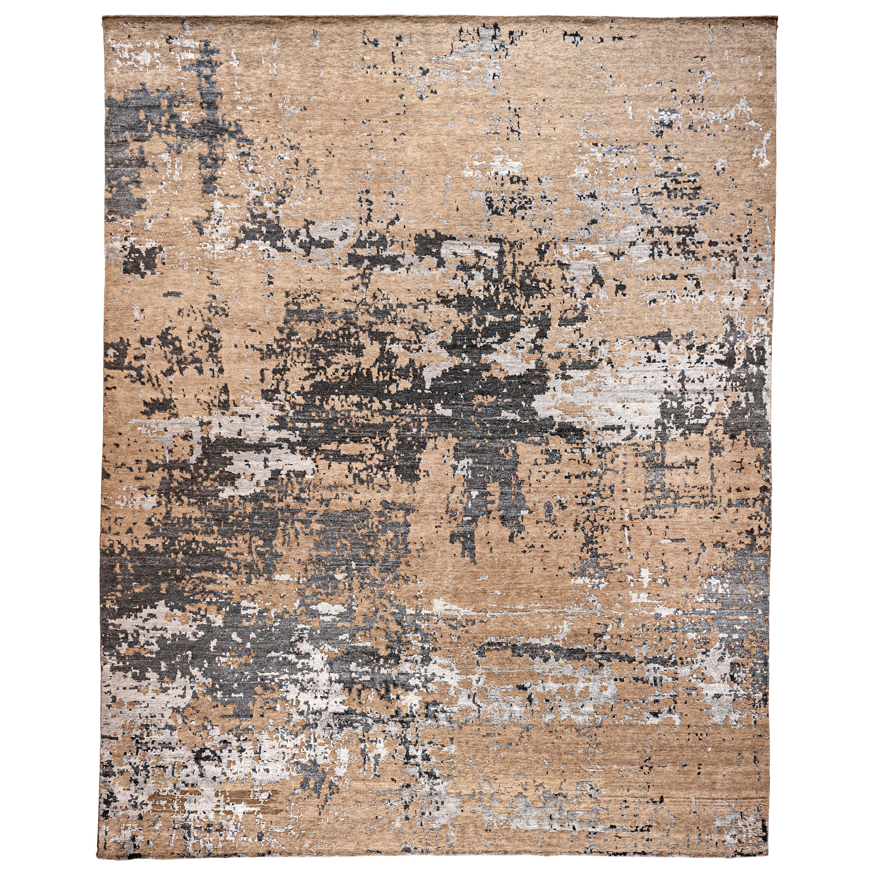 Tapis à motif abstrait brun clair et gris en vente