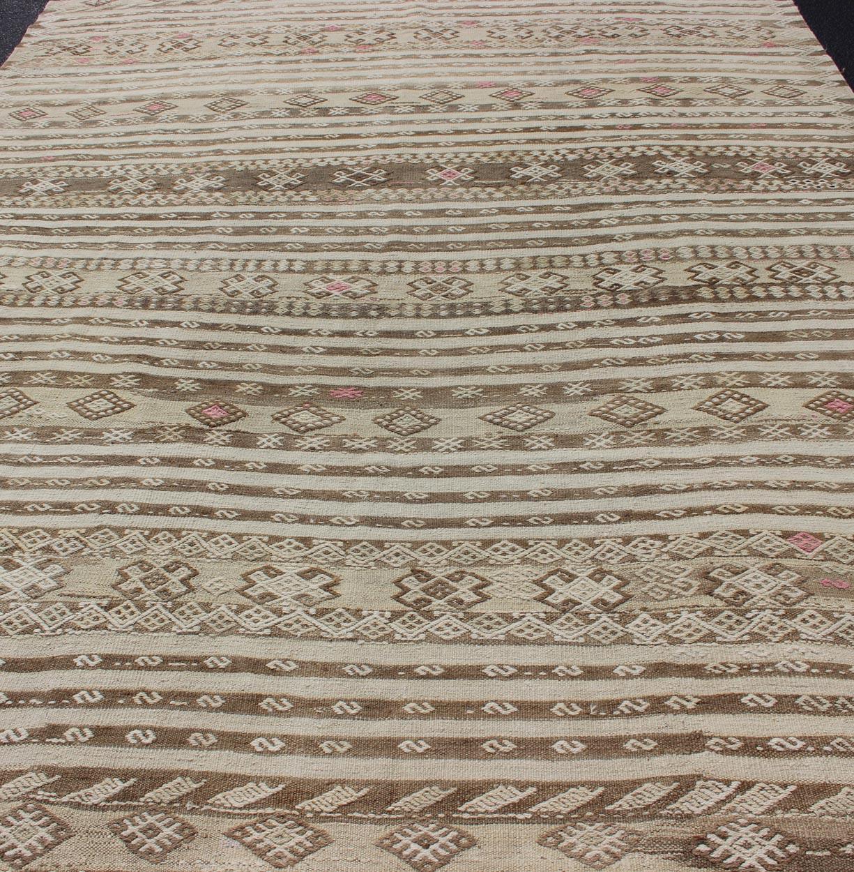Wool Tan and Pink Vintage Kilim For Sale