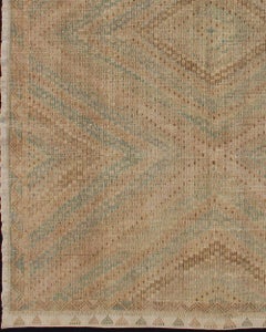 Vintage Turkish Kilim Rug, Faded Camel & Aqua, Diamond Pattern, 1950