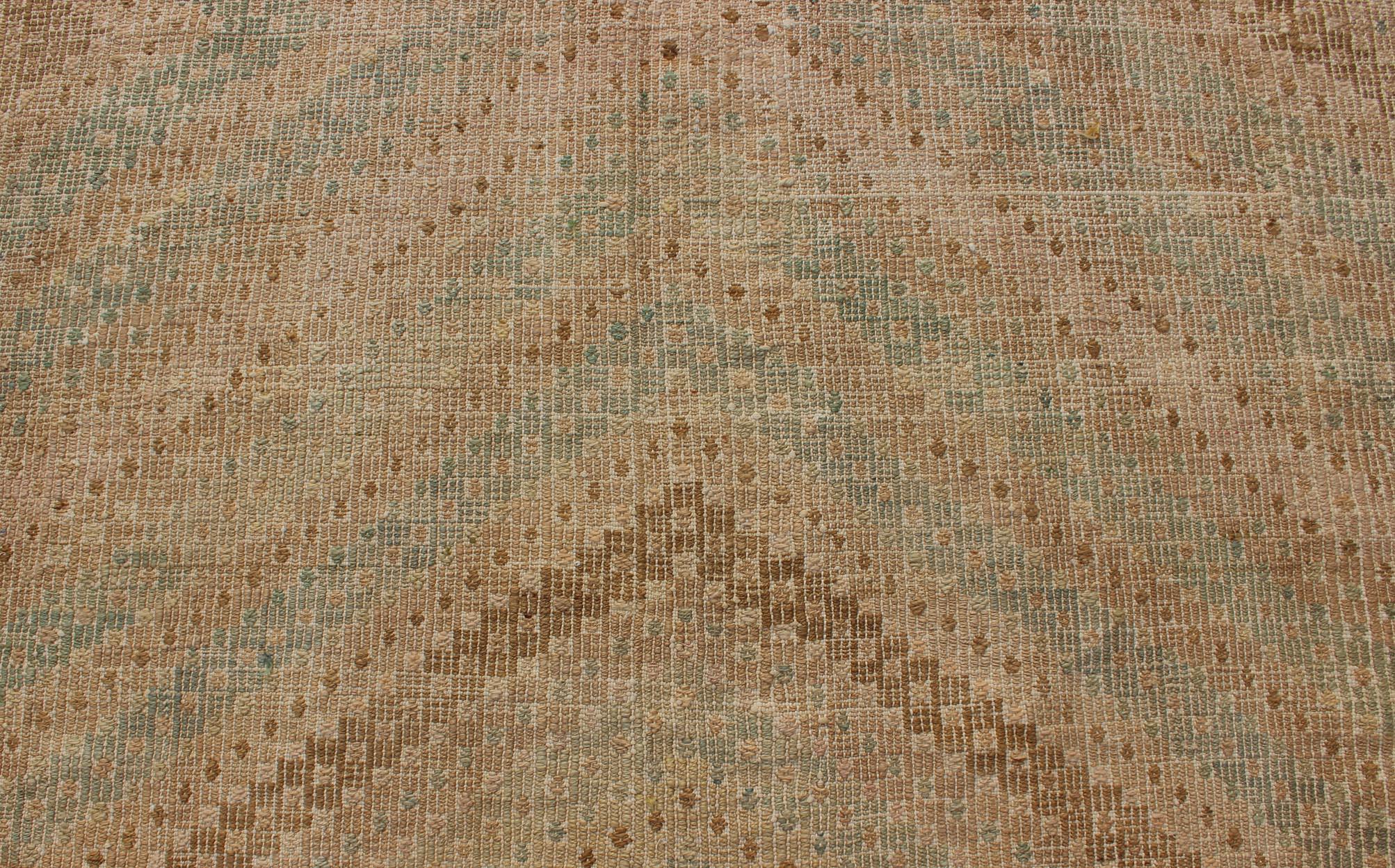 Wool Tan and Rust Colored Vintage Turkish Kilim Rug with Geometric Diamond Design For Sale