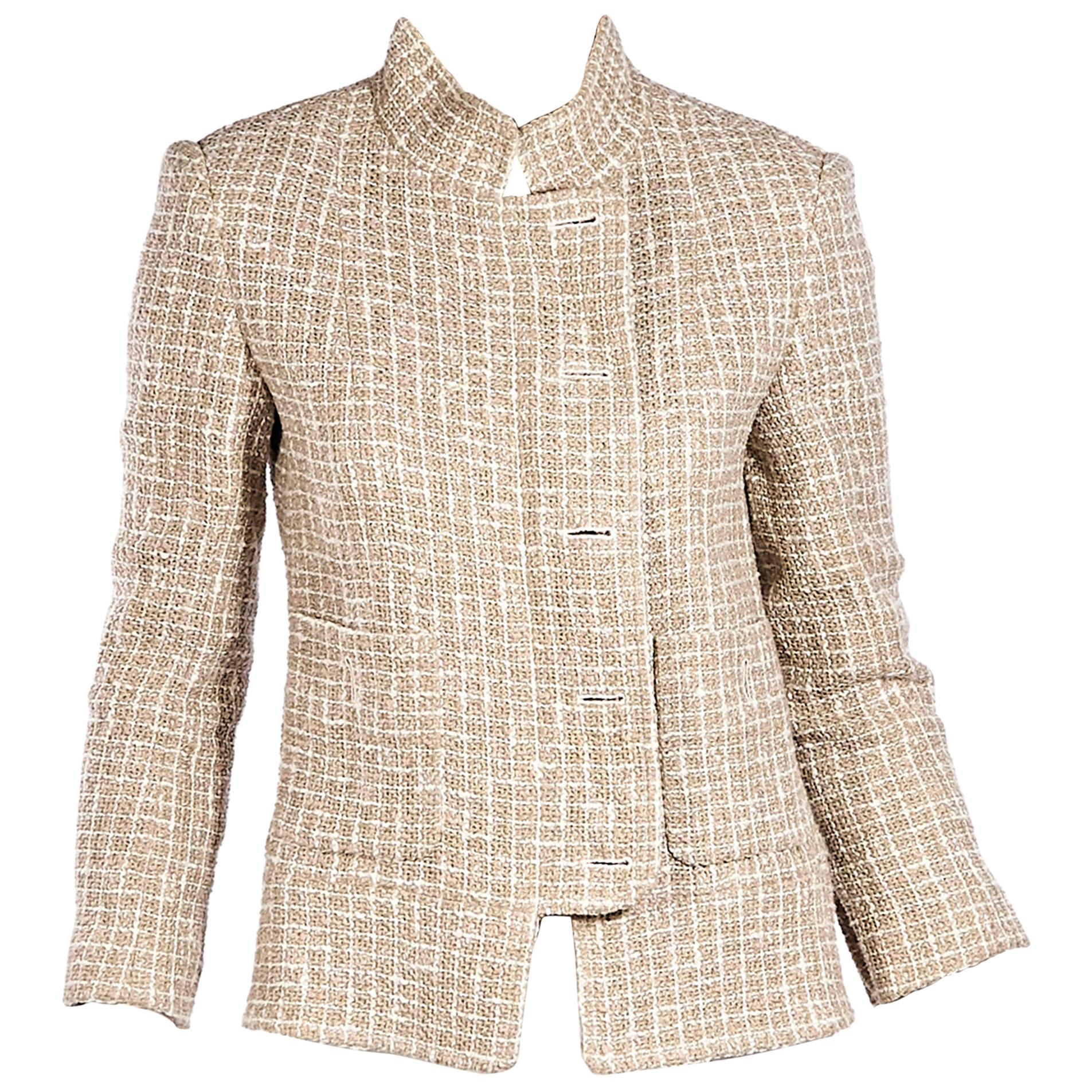 Tan And White Chanel Tweed Jacket