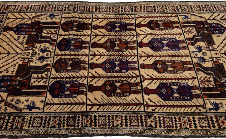 Tan Antique Balouch Handmade Persian Wool Rug With Pictorial Design For ...