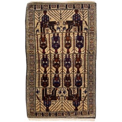 Brauner antiker Balouch-Handgefertigter persischer Wollteppich mit malerischem Design