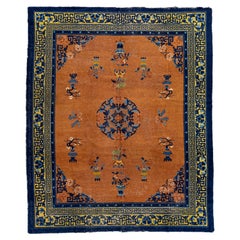 Tapis en laine artisanal Art Déco chinois ancien brun clair conçu à la main