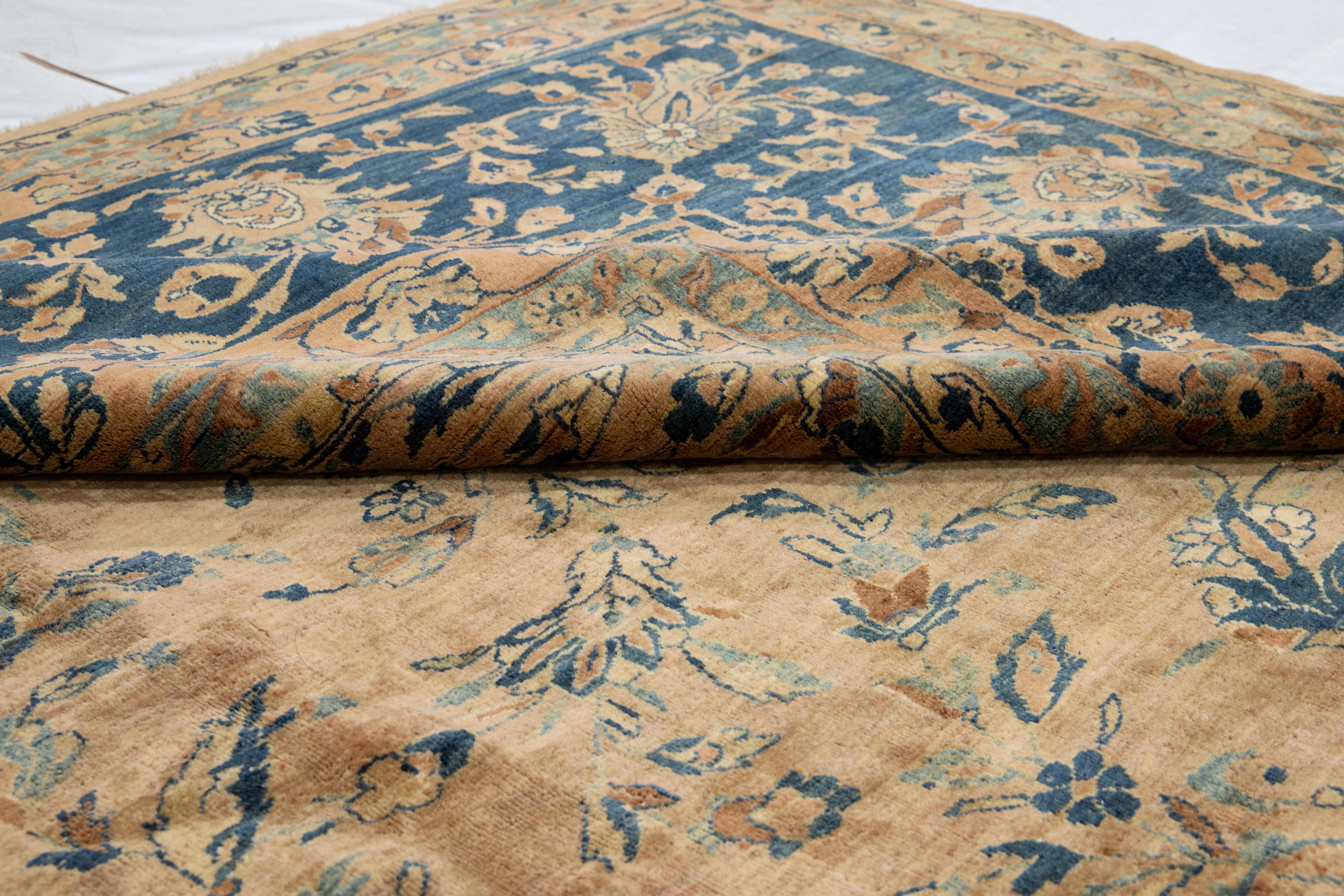 Tappeto in lana persiana oversize fatto a mano Tabriz antico Tan con disegno floreale in vendita 3