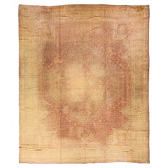 Tappeto in lana oversize Tan Antique Turkish Oushak Handmade Allover Designed