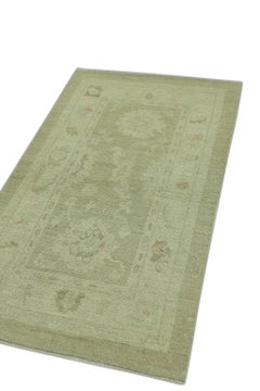 Alfombra turca Oushak de lana tejida a mano de color tostado y beige 3' x 5'2