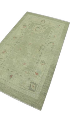 Tapis turc Oushak tissé à la main beige et brun clair 3'1" x 4'11"