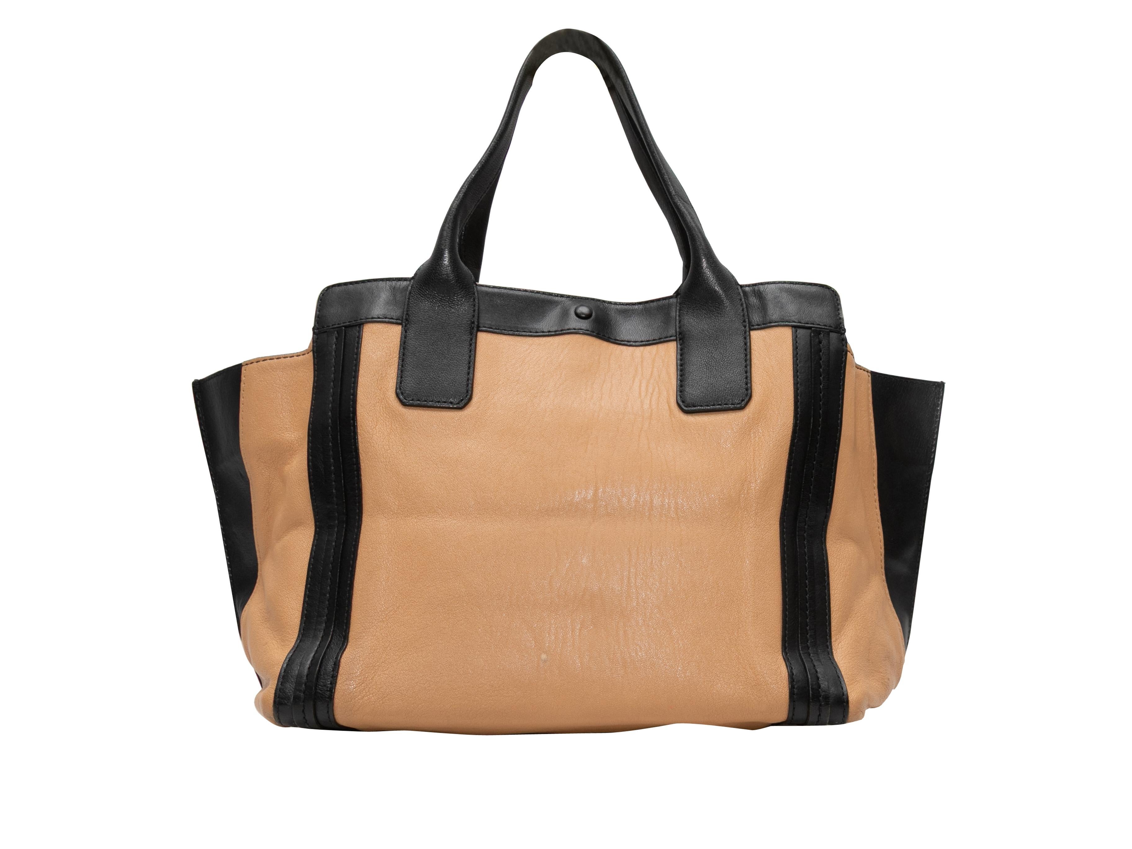 Beige Tan & Black Chloe Medium Leather Tote Bag For Sale
