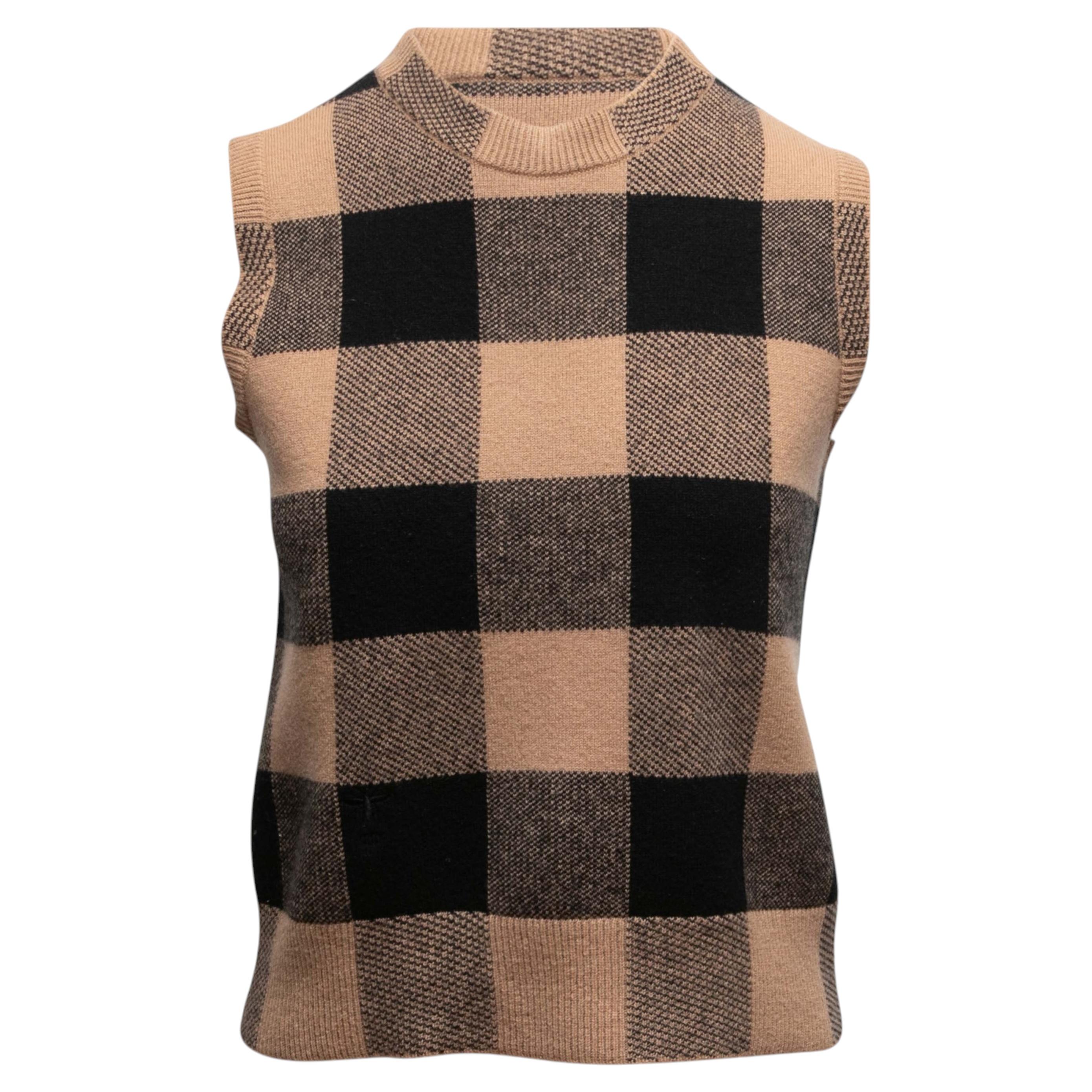 Pre-owned Dior Tan & Black Christian Gingham Sleeveless Knit Top Size Us S