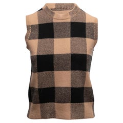 Top in maglia senza maniche a quadretti Christian Dior, color beige e nero, taglia US S