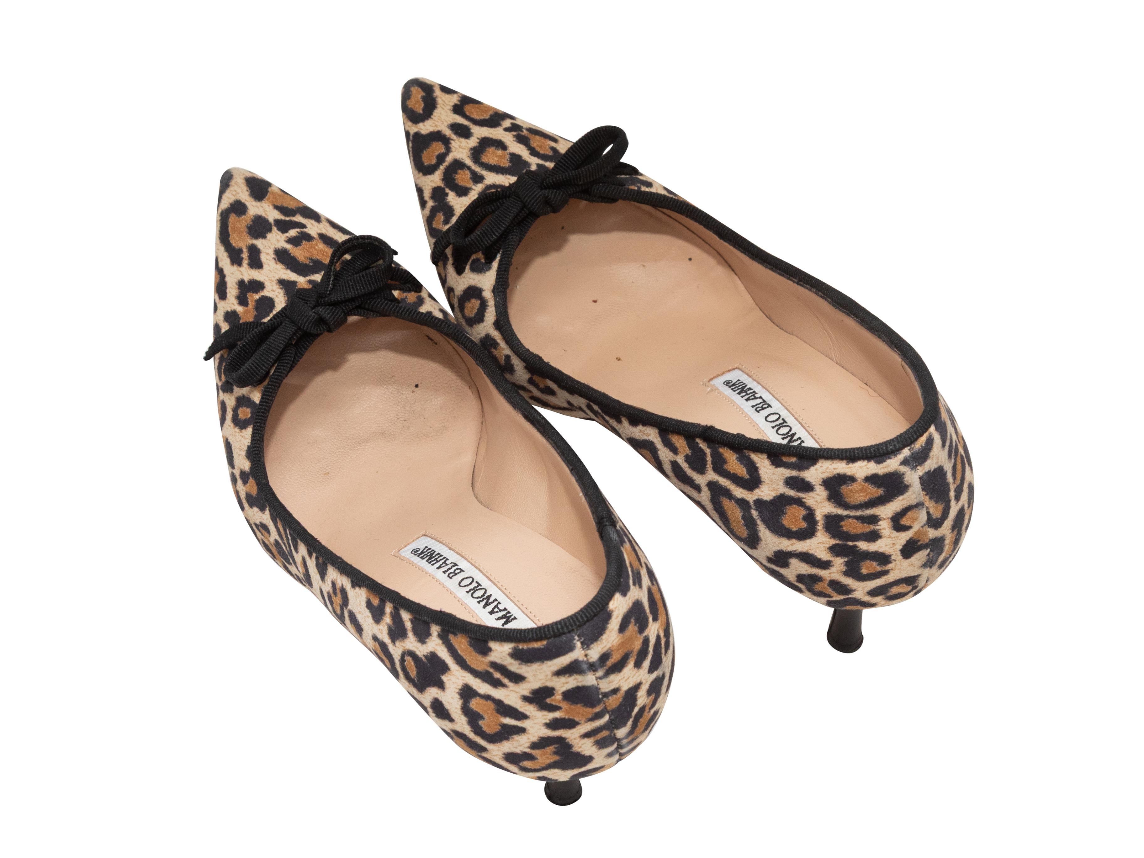 Tan & Black Manolo Blahnik Leopard Print Pointed-Toe Pumps Size 36 Negro en venta