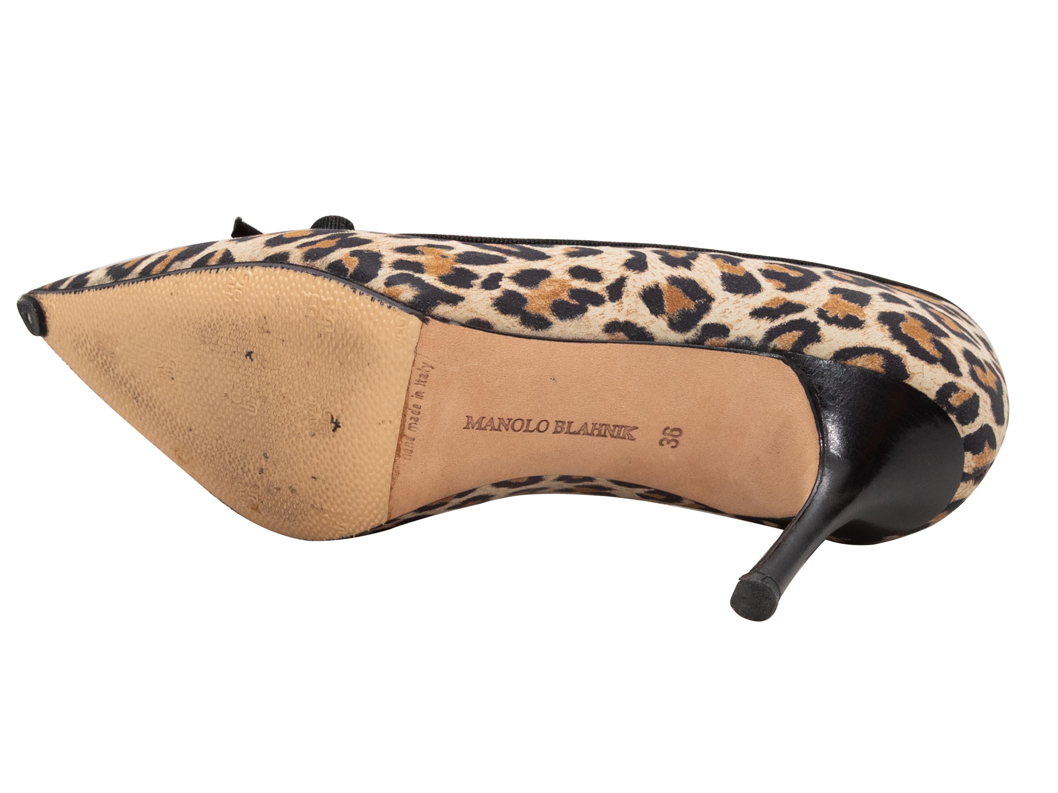 De las mujeres Tan & Black Manolo Blahnik Leopard Print Pointed-Toe Pumps Size 36 en venta