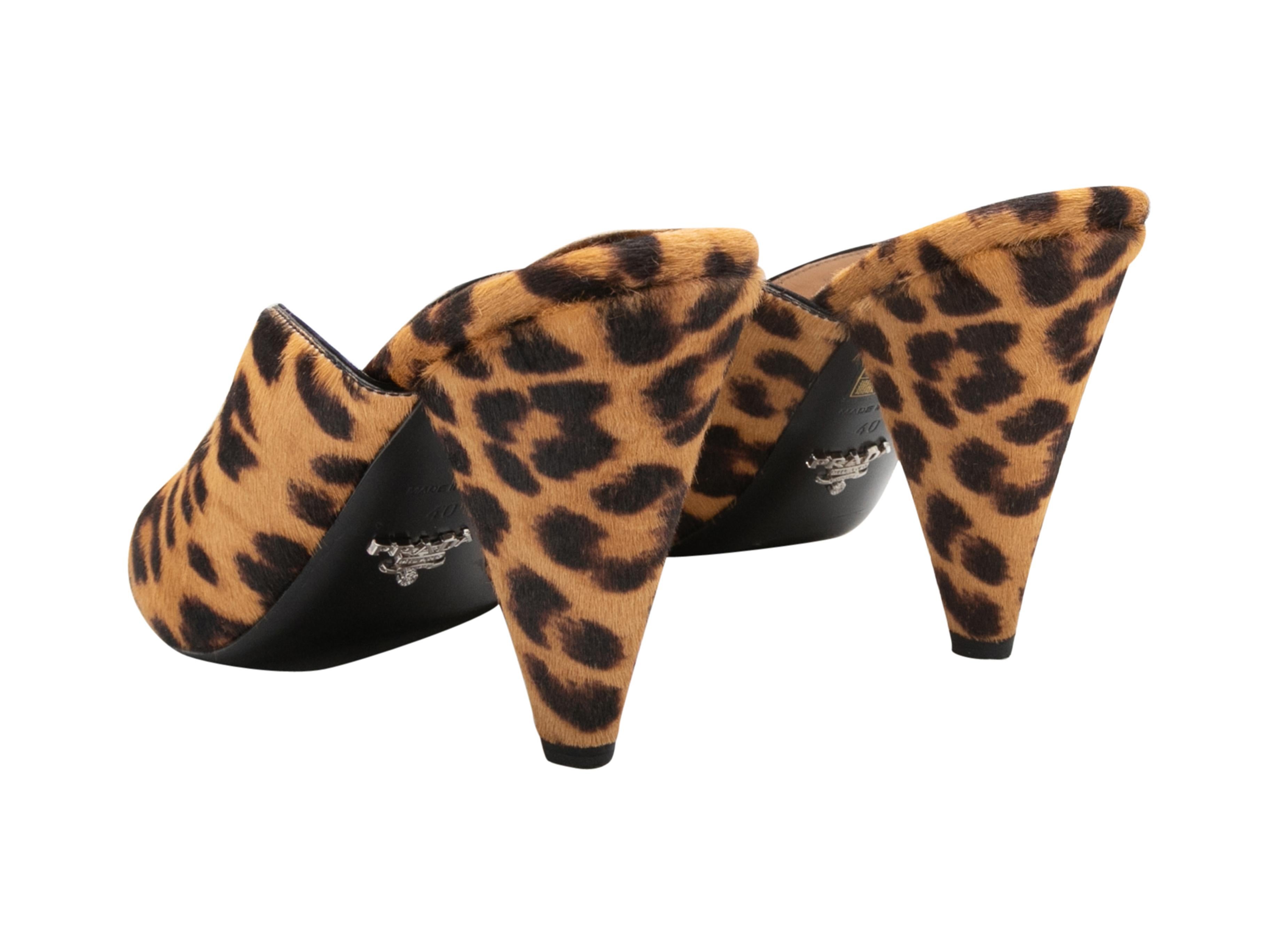 Tan & Black Prada Leopard Print Ponyhair Mules Size 39 For Sale 1
