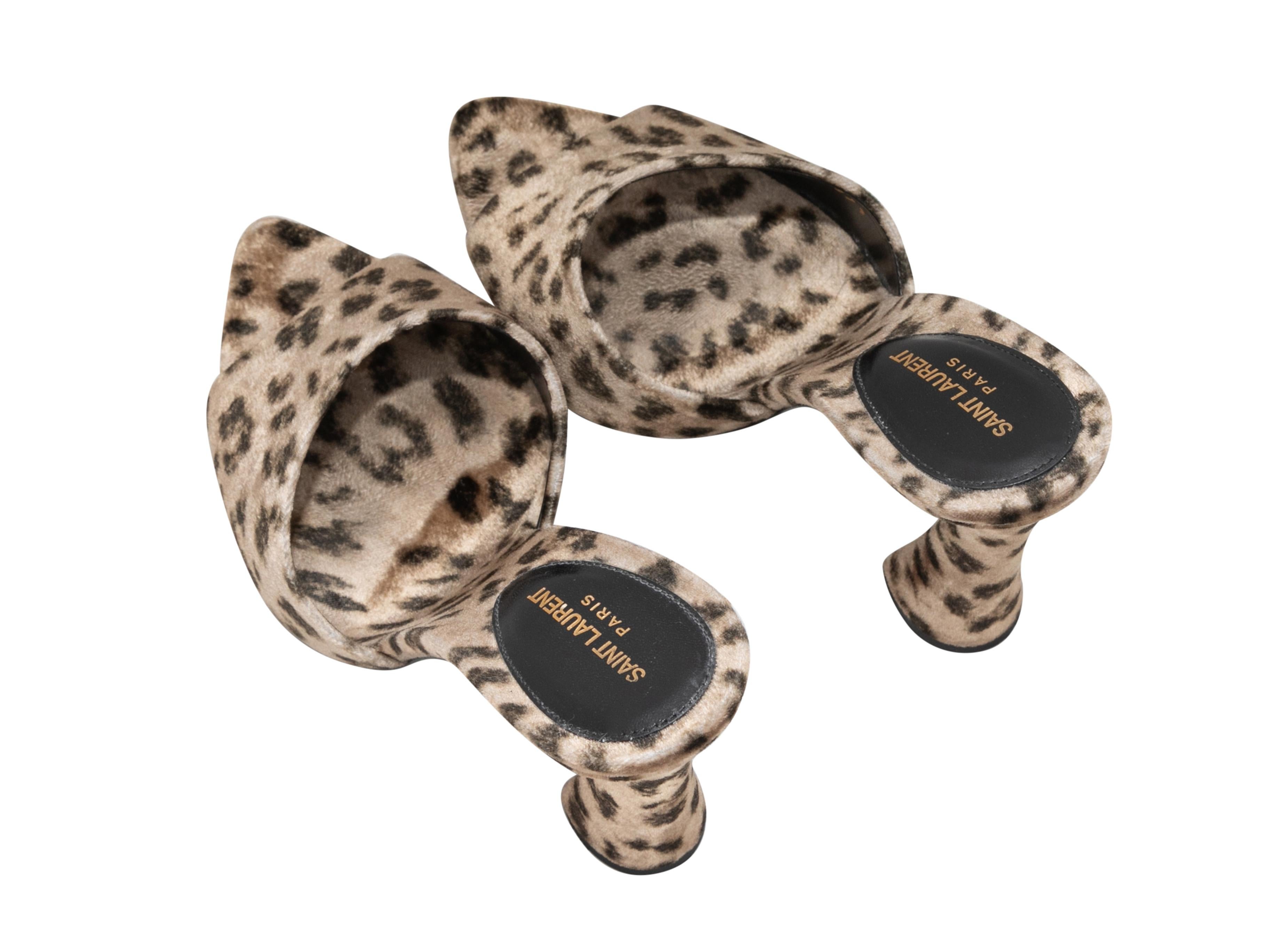 Tan & Black Saint Laurent 105 Leopard Print Velvet Heeled Sandals Size 37.5 In Good Condition For Sale In New York, NY