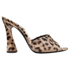 Tan & Black Saint Laurent 105 Leopard Print Velvet Heeled Sandals Size 37.5