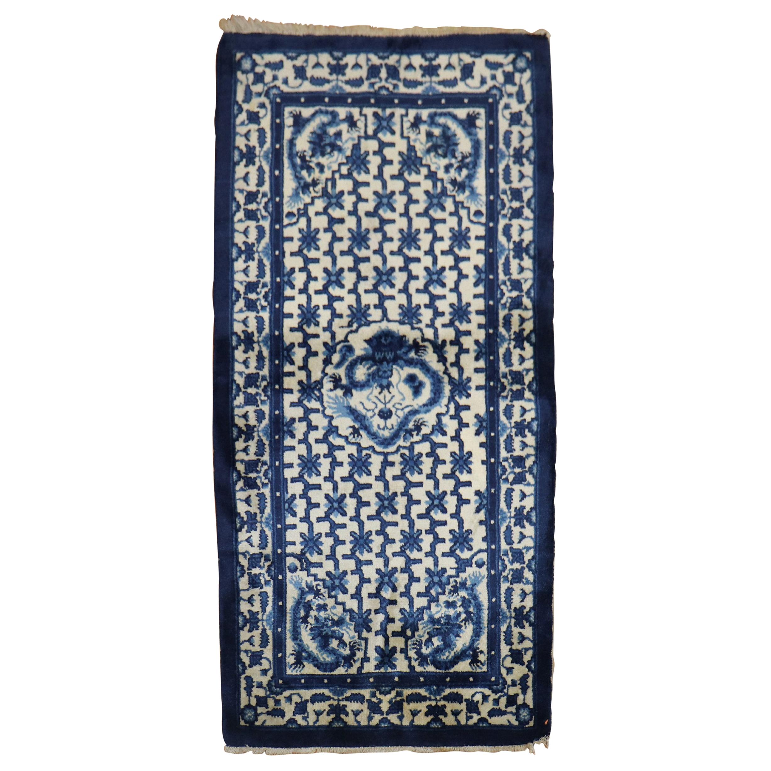 Tan Blue Chinese Scatter Size Dragon Medallion Rug