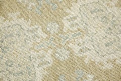 Tan & Blue Geometric Design Handwoven Wool Turkish Oushak Rug