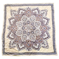 Tan Bohemian Paisley Bandana Print Silk Scarf