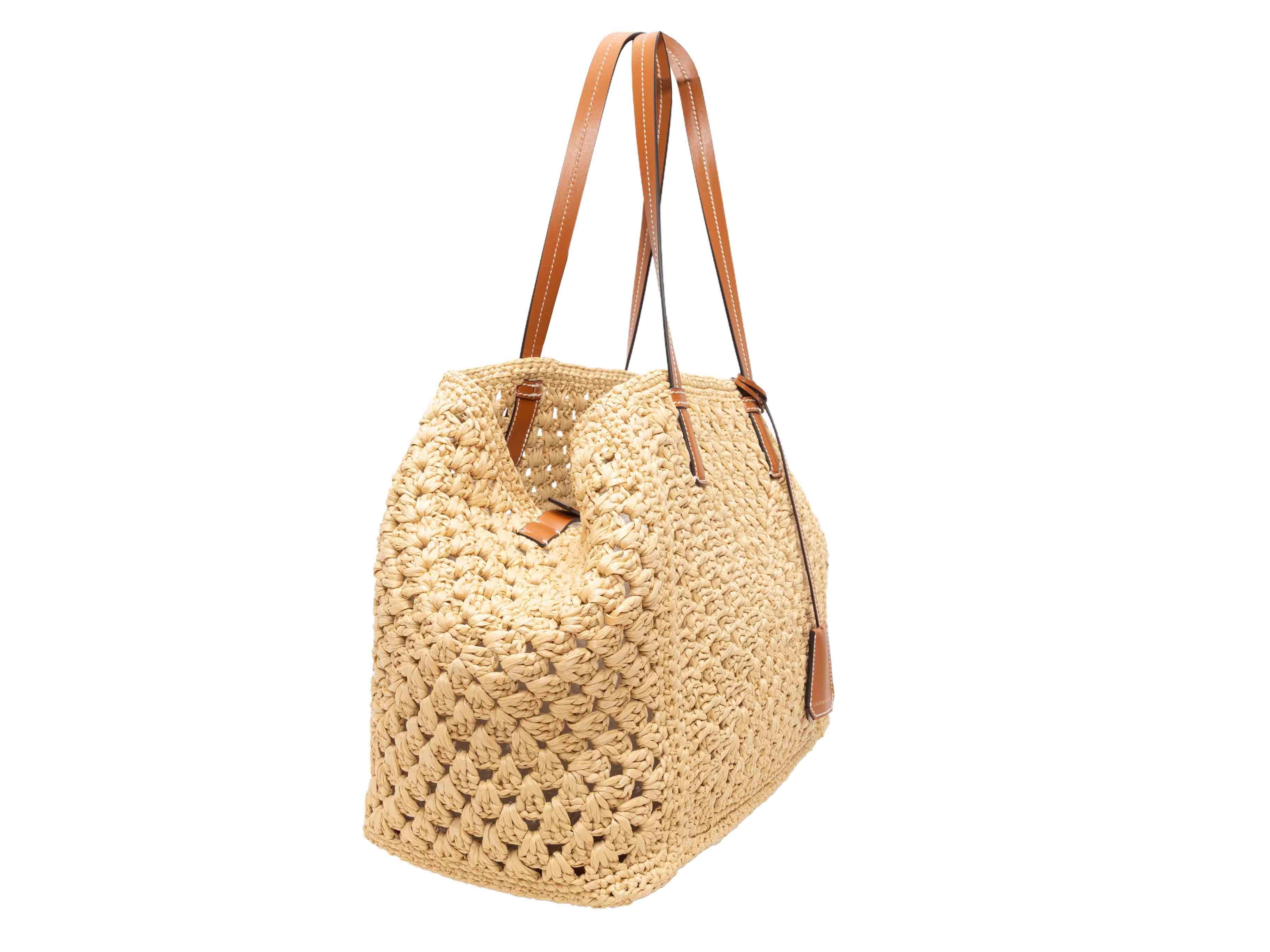 Tan & Brown Ermanno Scervino Raffia & Leder Tote. Diese Tasche hat einen Körper aus Bast, Lederbesatz und zwei flache Schulterriemen. 17,5