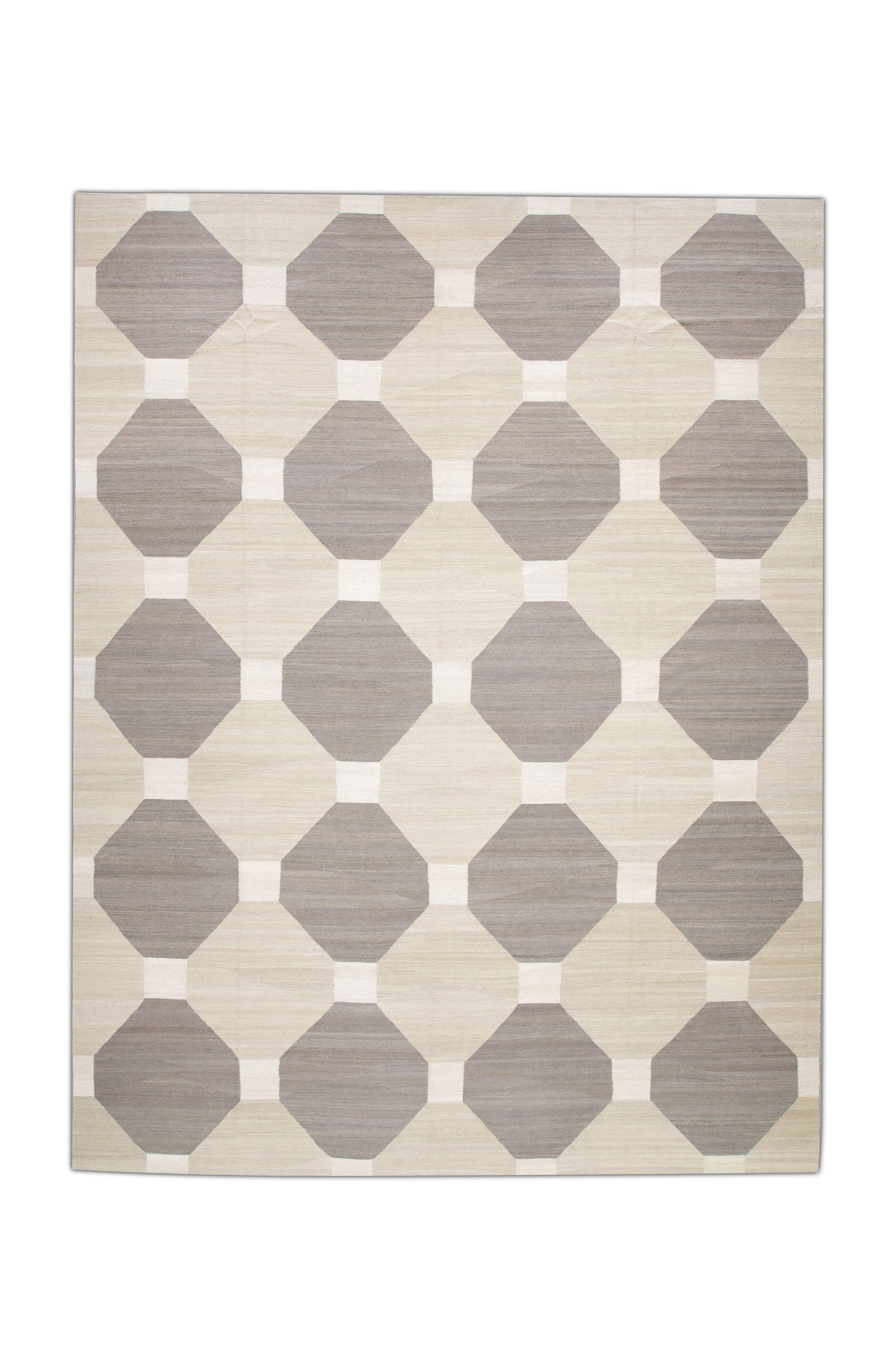 Tan & Brown Modern Flatweave Handmade Wool Rug 11'11