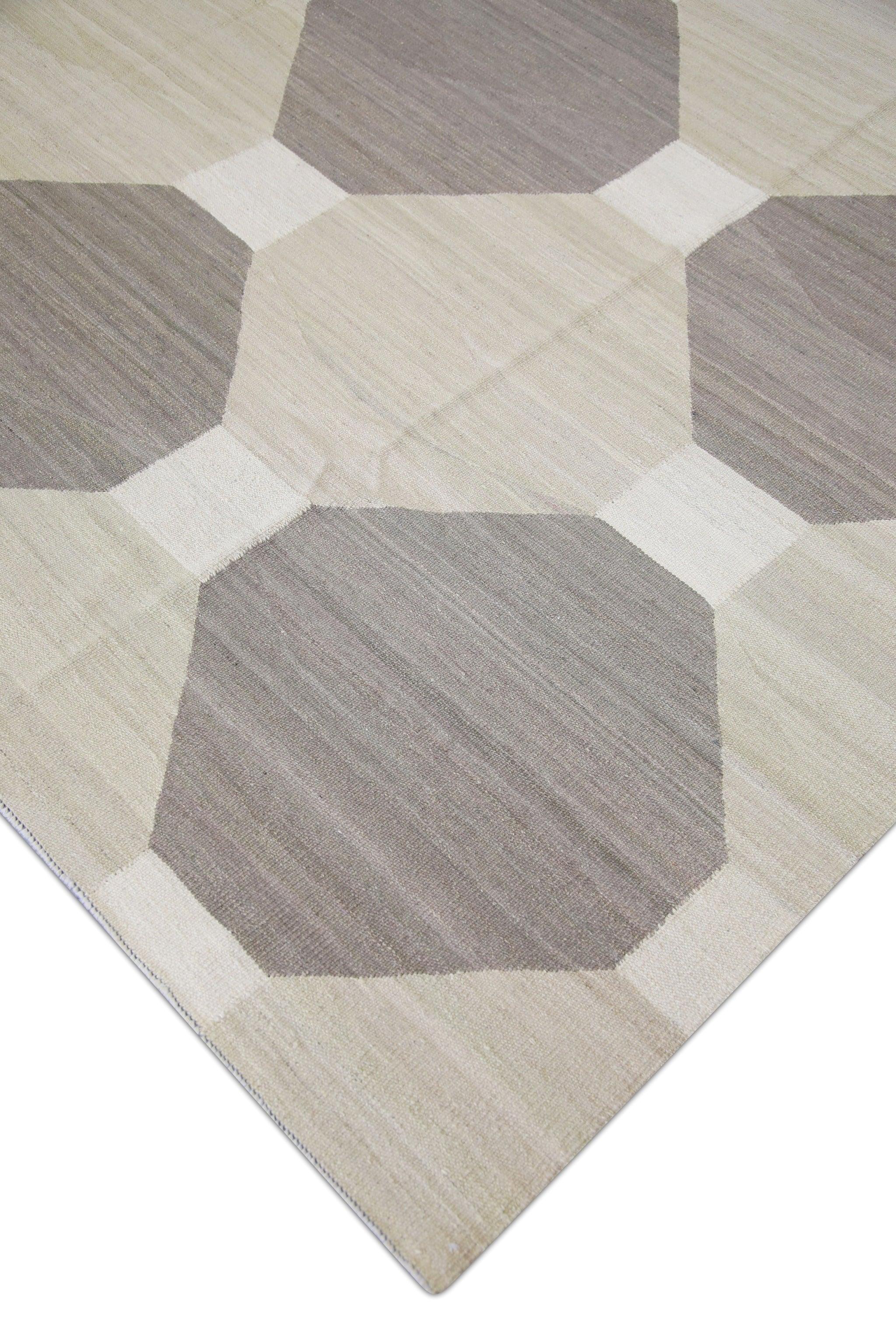 Tan & Brown Modern Flatweave Handmade Wool Rug 11'11