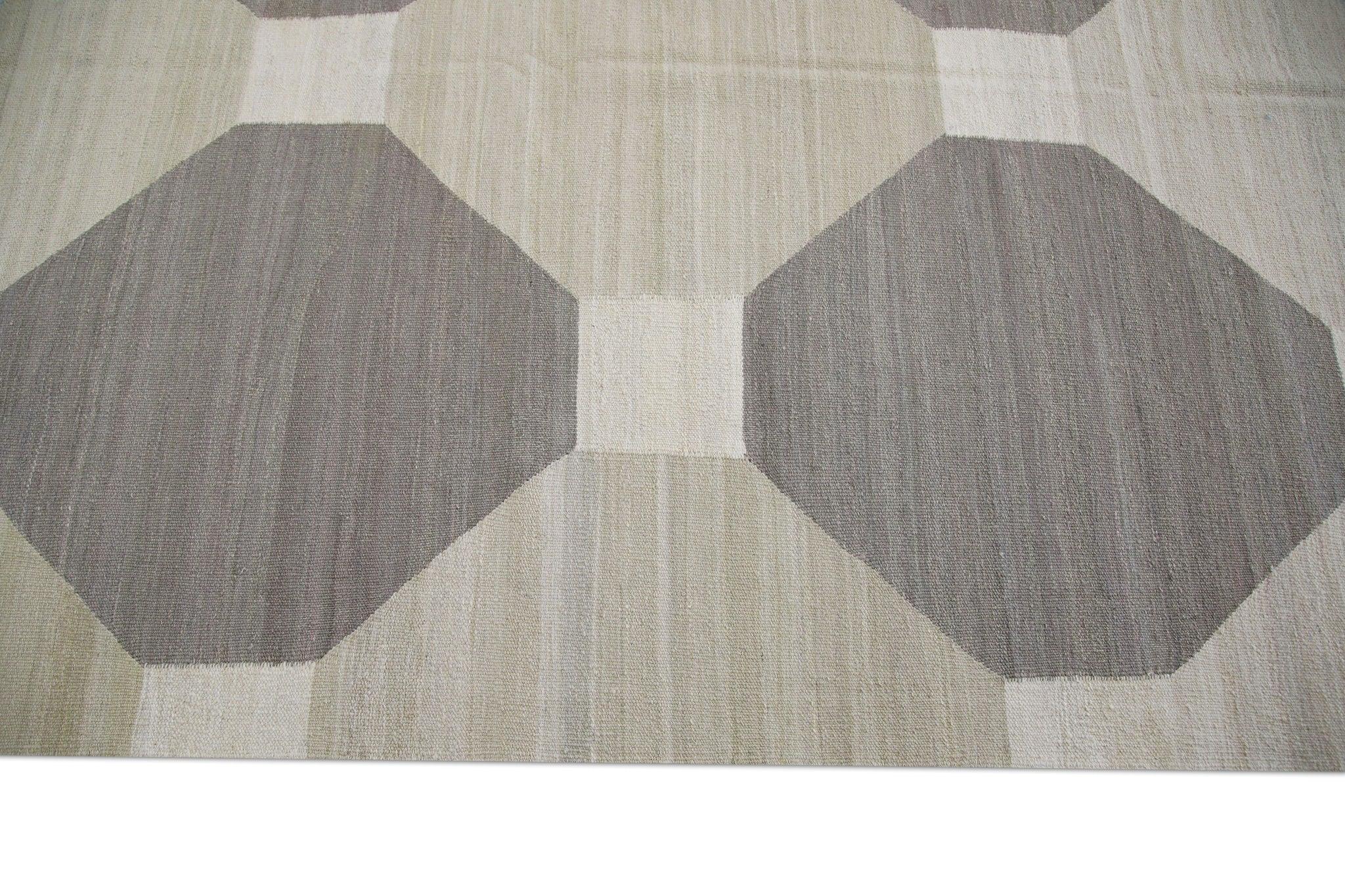 Tan & Brown Modern Flatweave Handmade Wool Rug 11'11