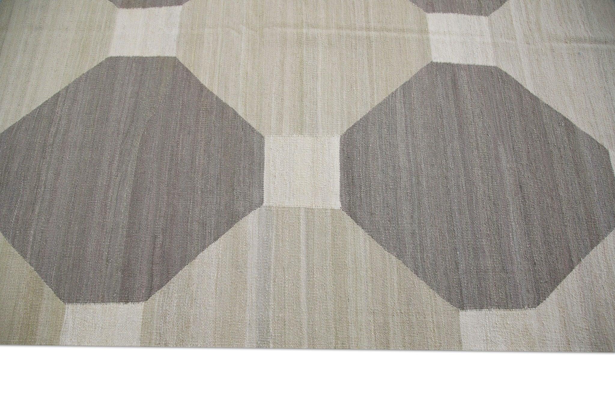 Vegetable Dyed Tan & Brown Modern Flatweave Handmade Wool Rug 11'11